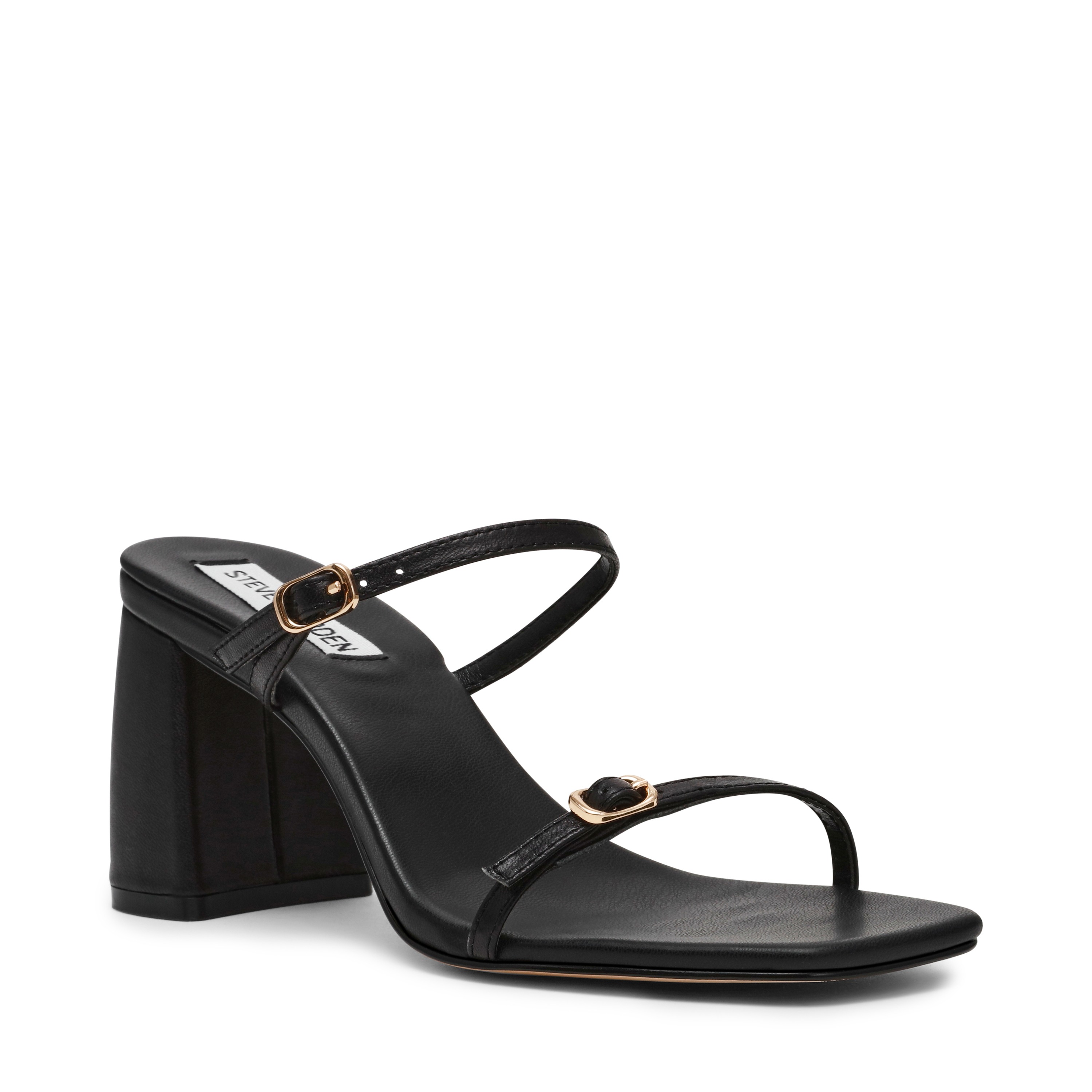Reformer-In Black Leather Heeled Sandal