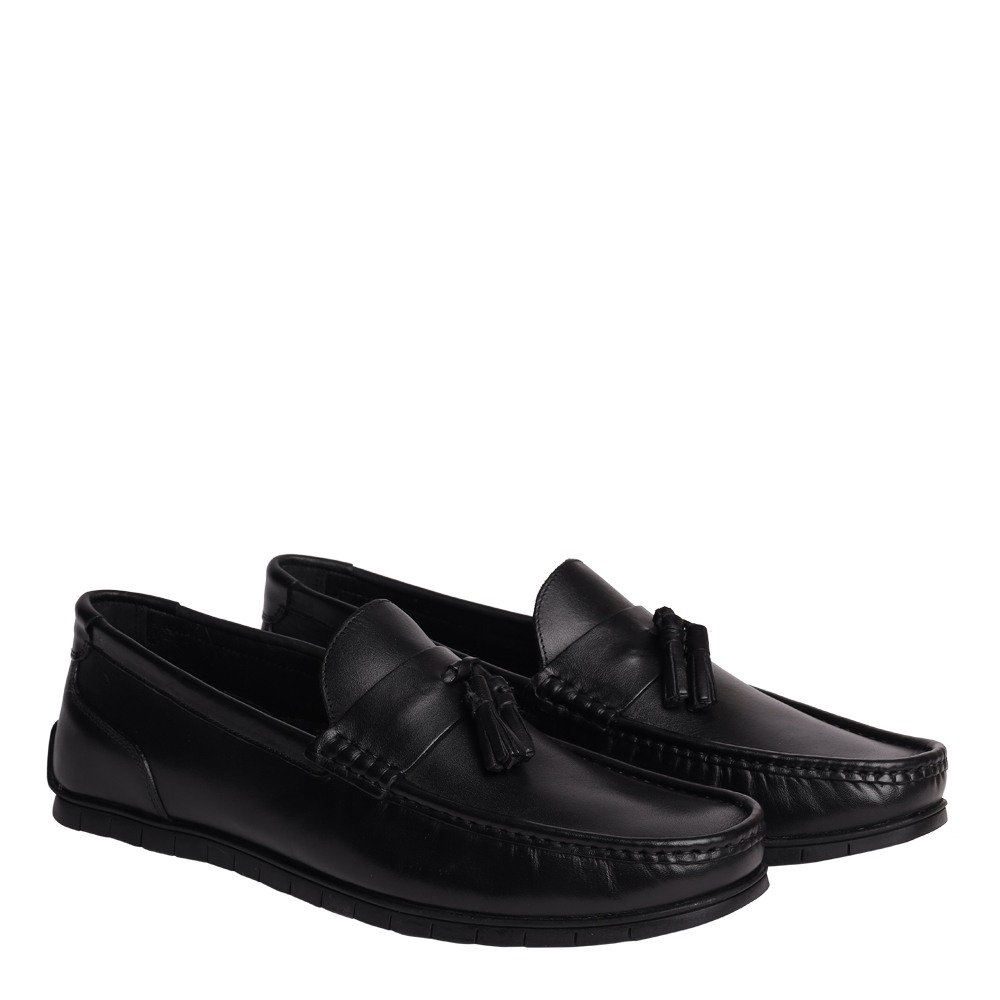 Mylen Black Leather Driver Loafers