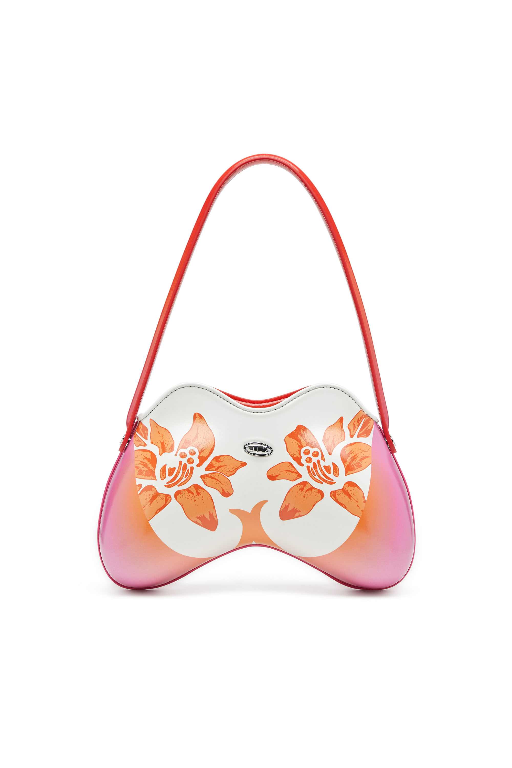 White Double-D-Glossy shoulder bag with lotus print