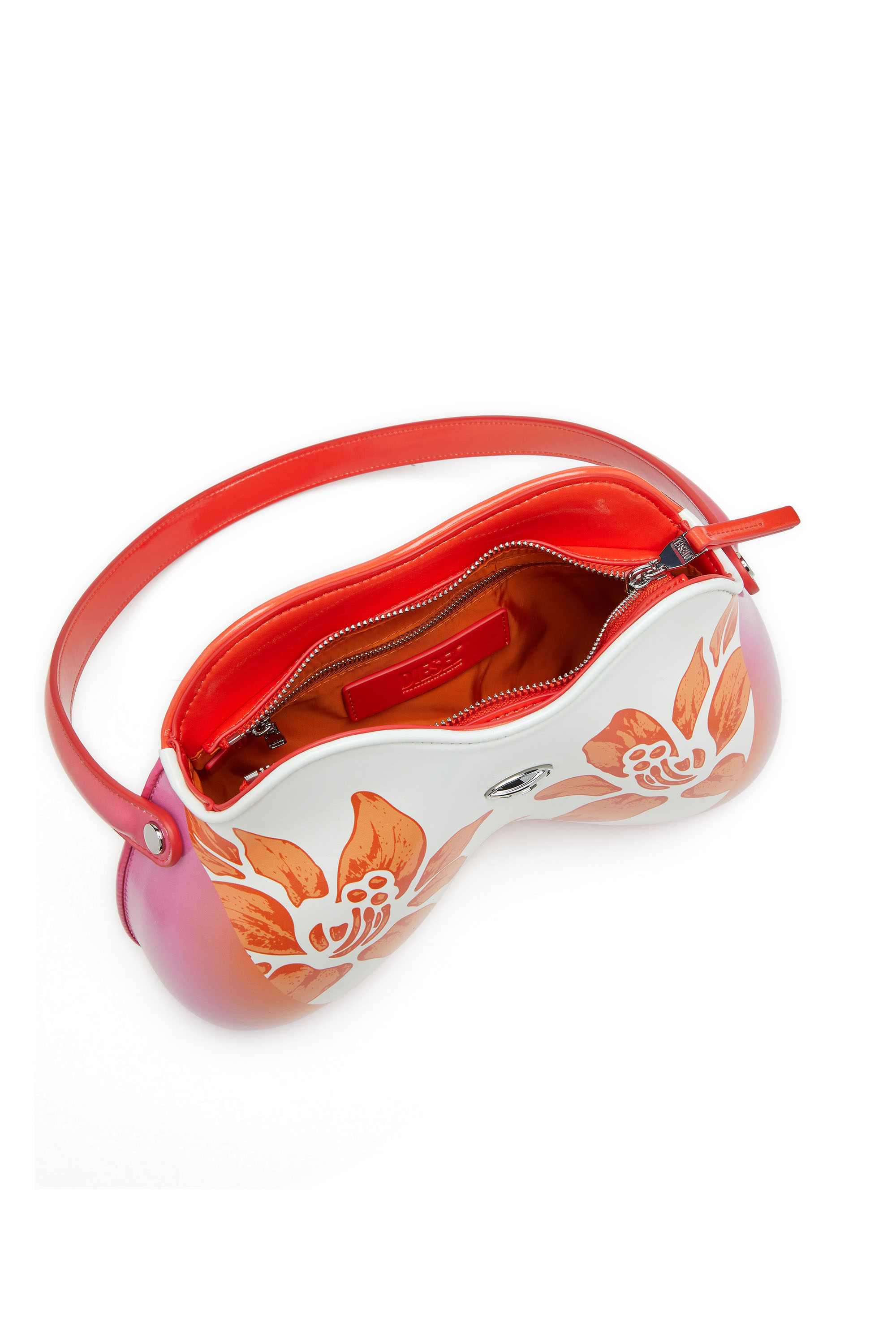 White Double-D-Glossy shoulder bag with lotus print