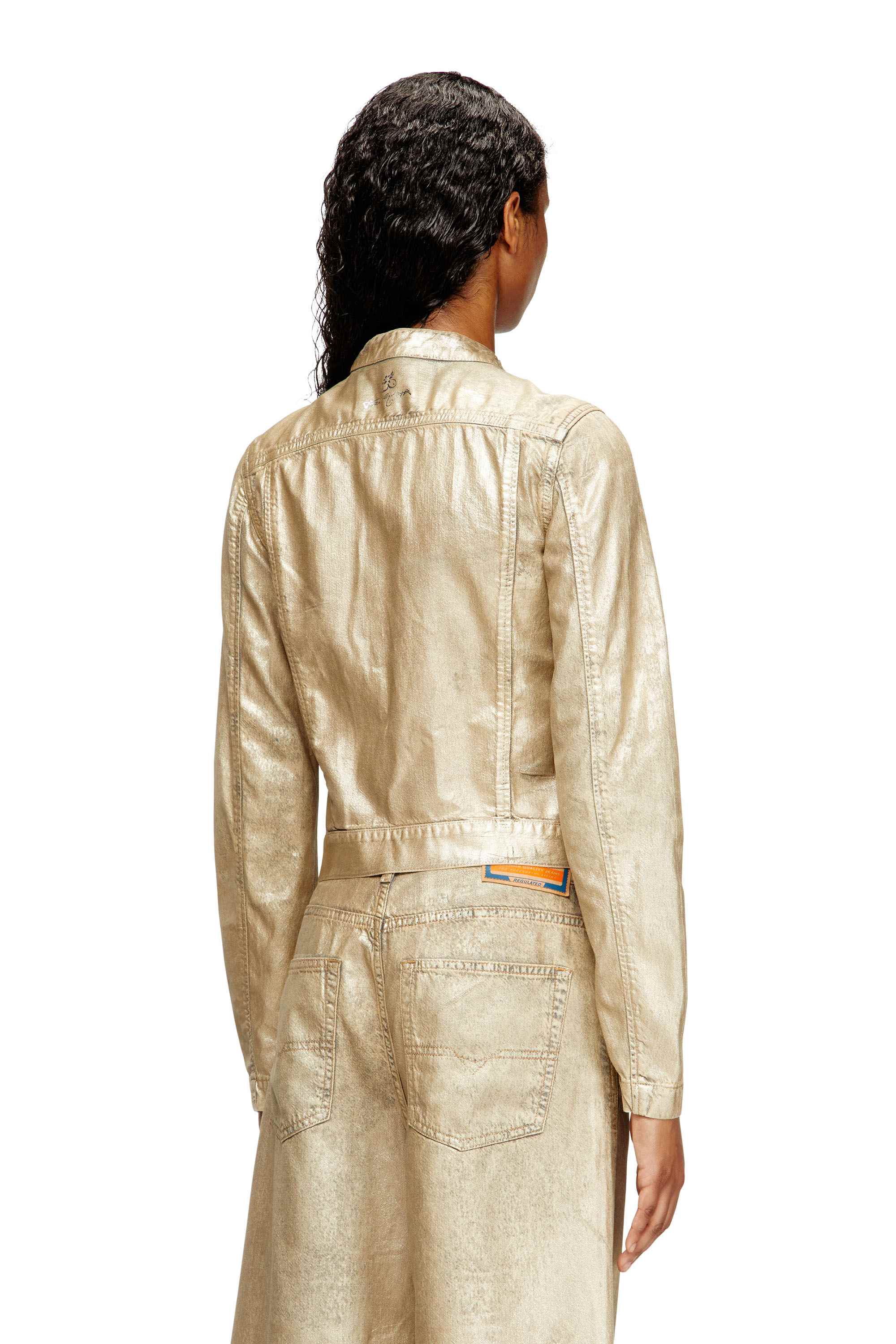 Gold Moto jacket in distressed metallic denim