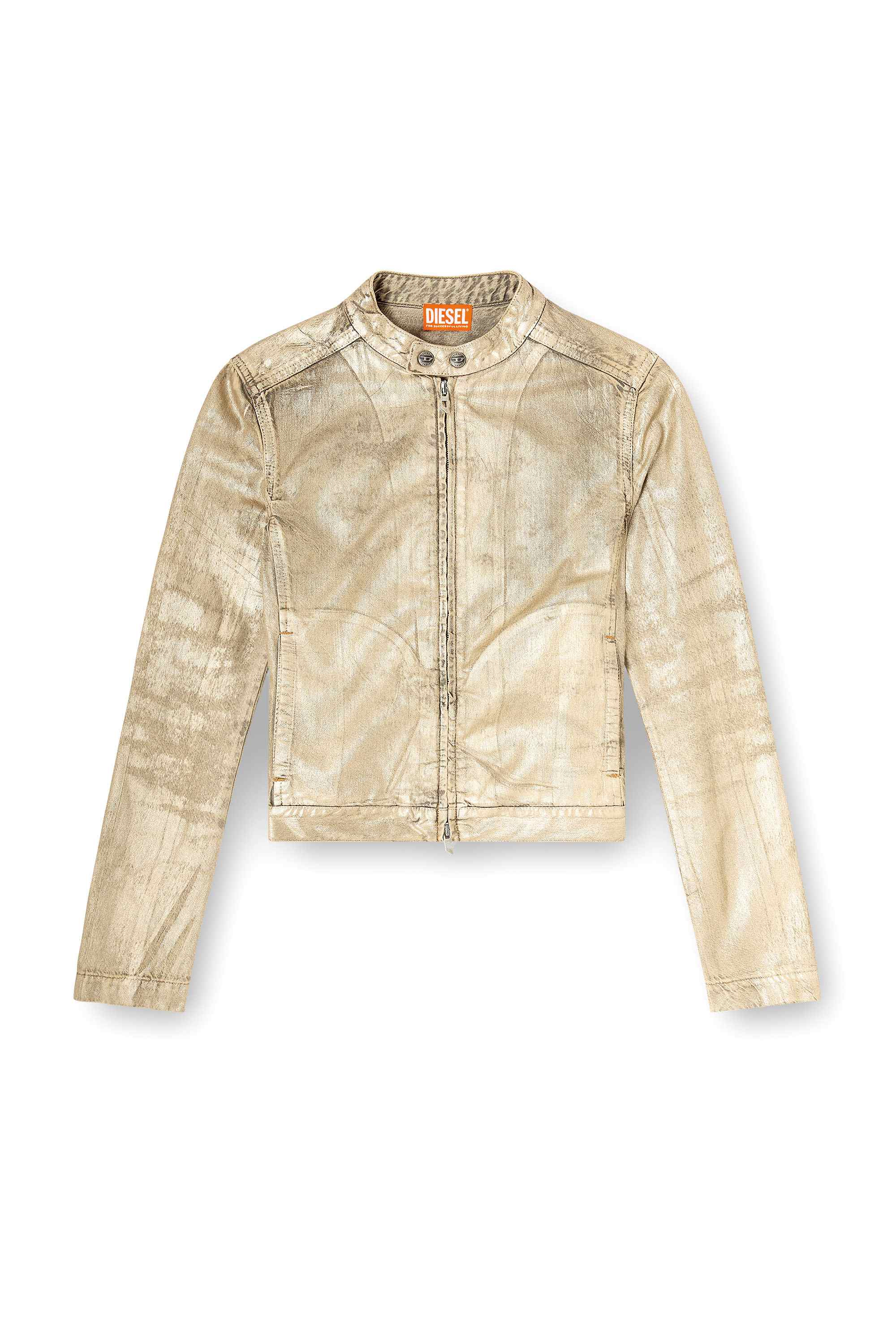 Gold Moto jacket in distressed metallic denim