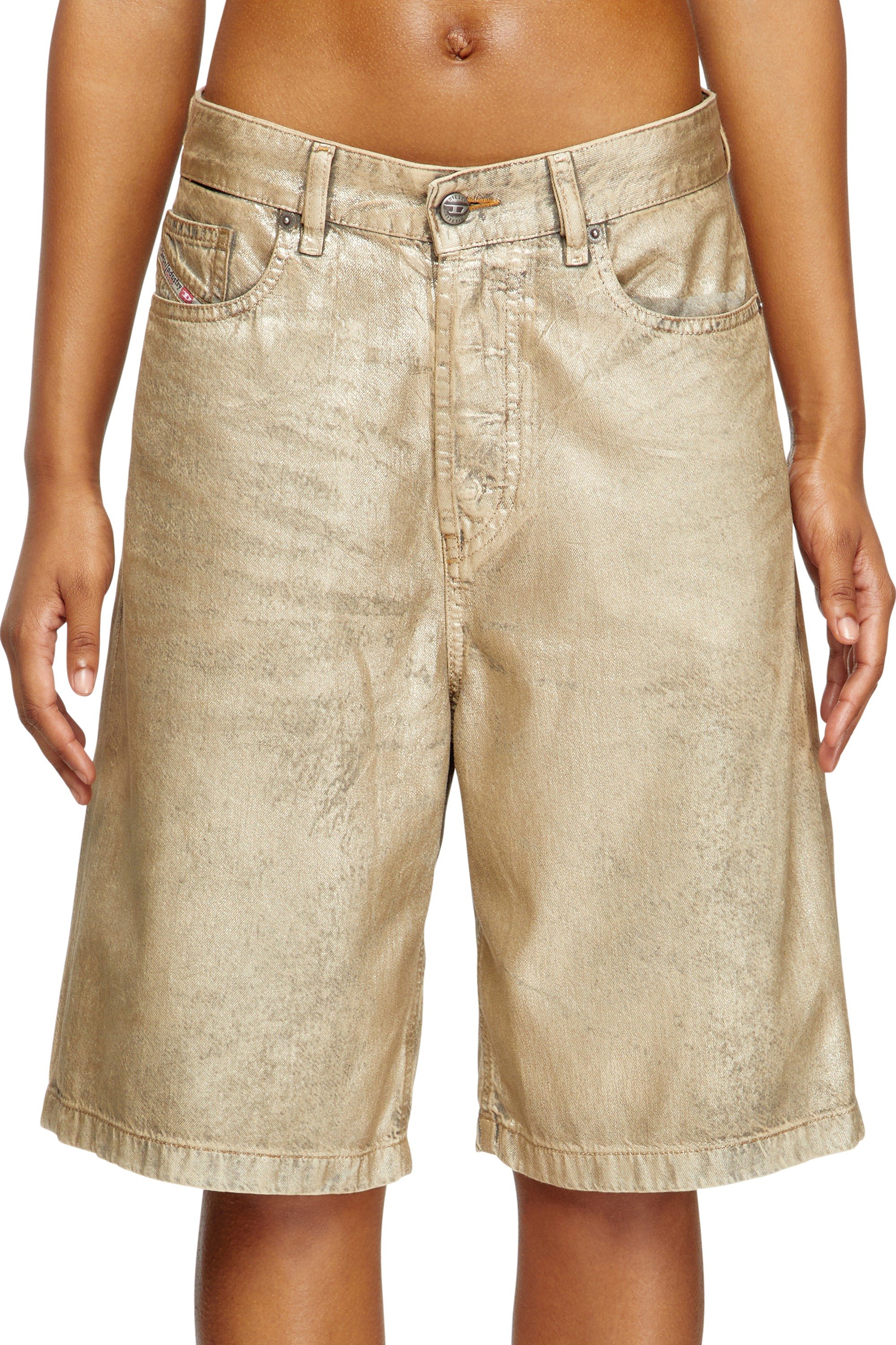 Gold Shorts in distressed metallic denim