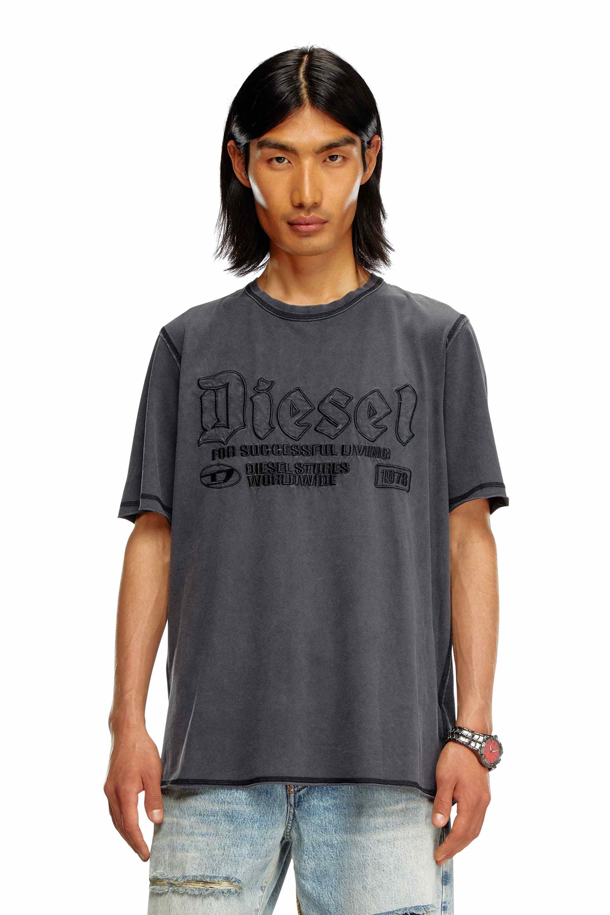 Faded T-shirt with tonal embroidery