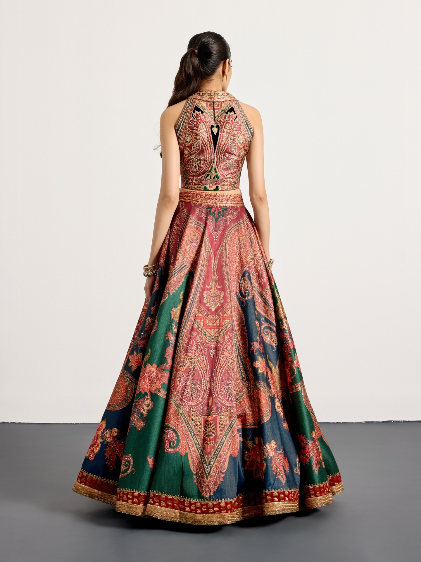 Burgundy Bottle Green Royal Mirage Lehenga Set