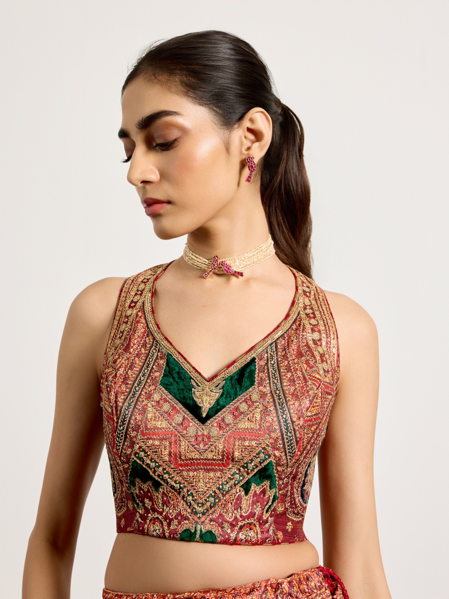 Burgundy Bottle Green Royal Mirage Lehenga Set