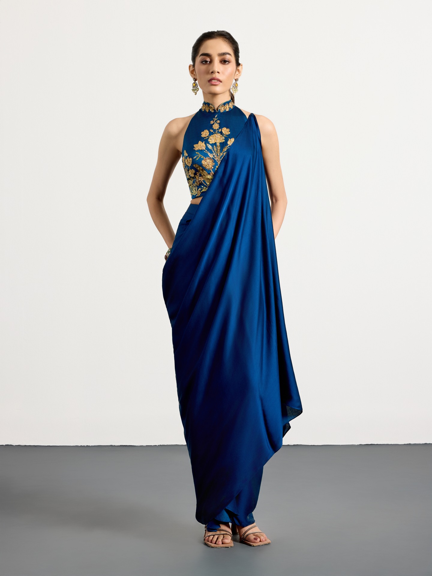 Royal Blue Antique Floral Lehenga