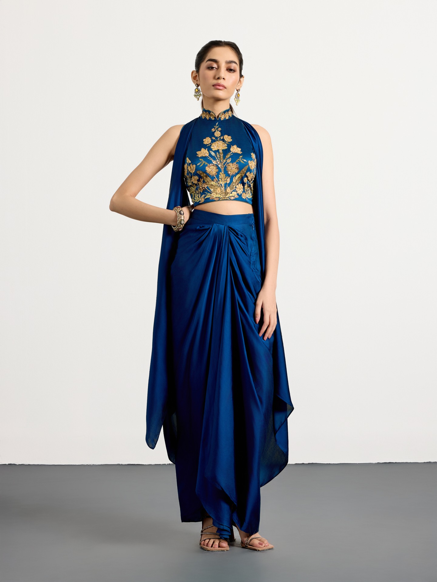 Royal Blue Antique Floral Lehenga