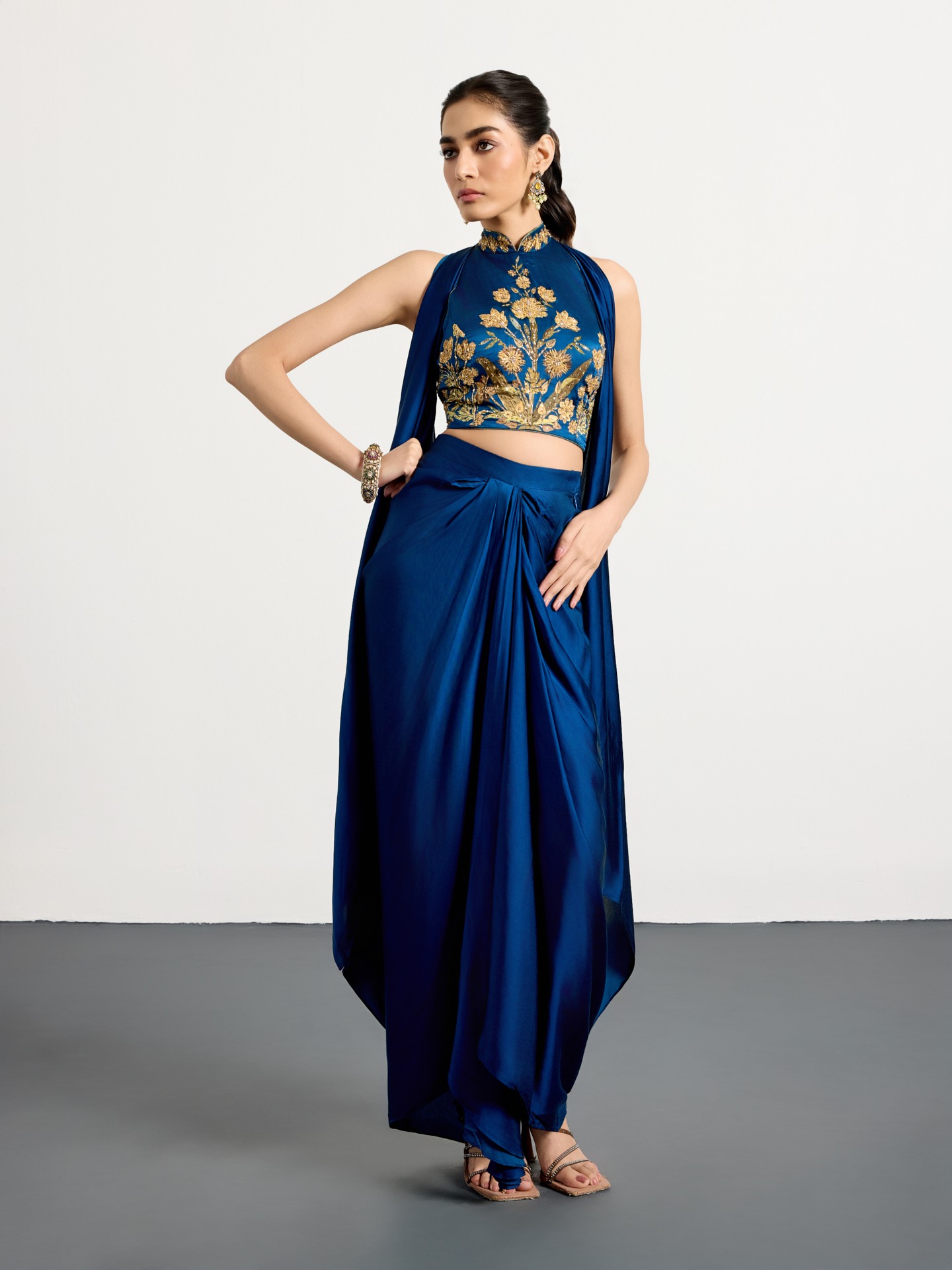 Royal Blue Antique Floral Lehenga