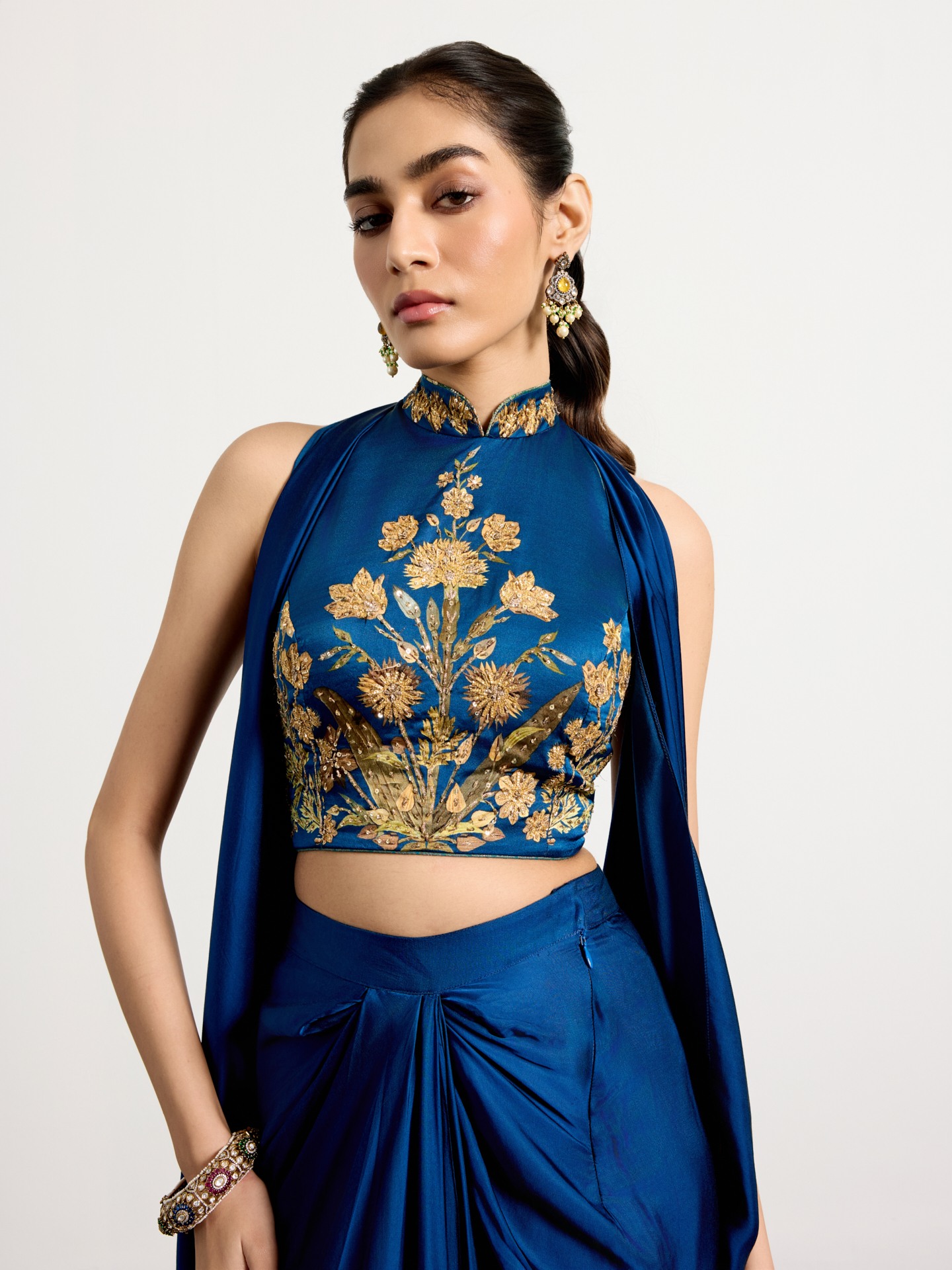 Royal Blue Antique Floral Lehenga