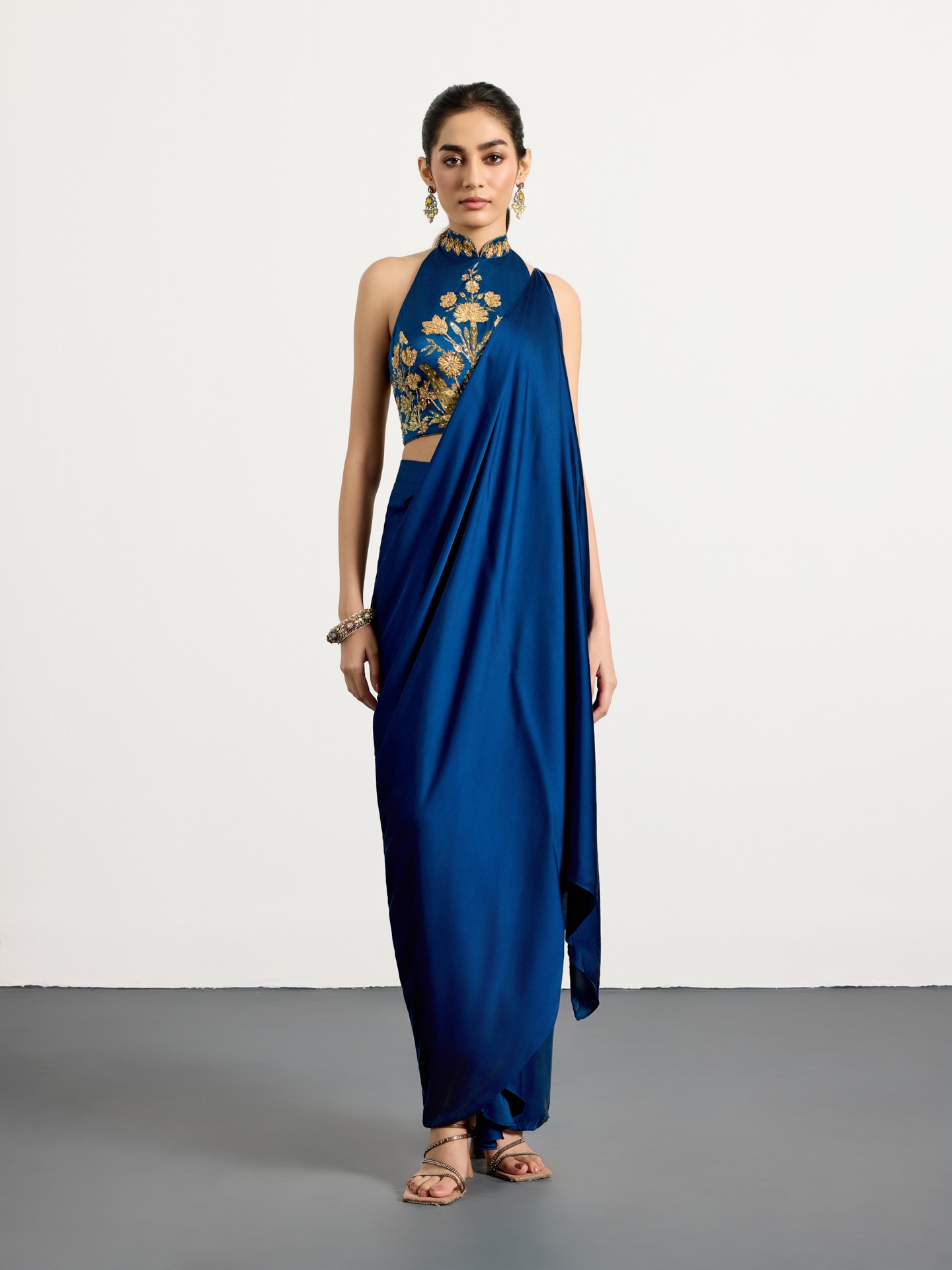 Royal Blue Antique Floral Lehenga