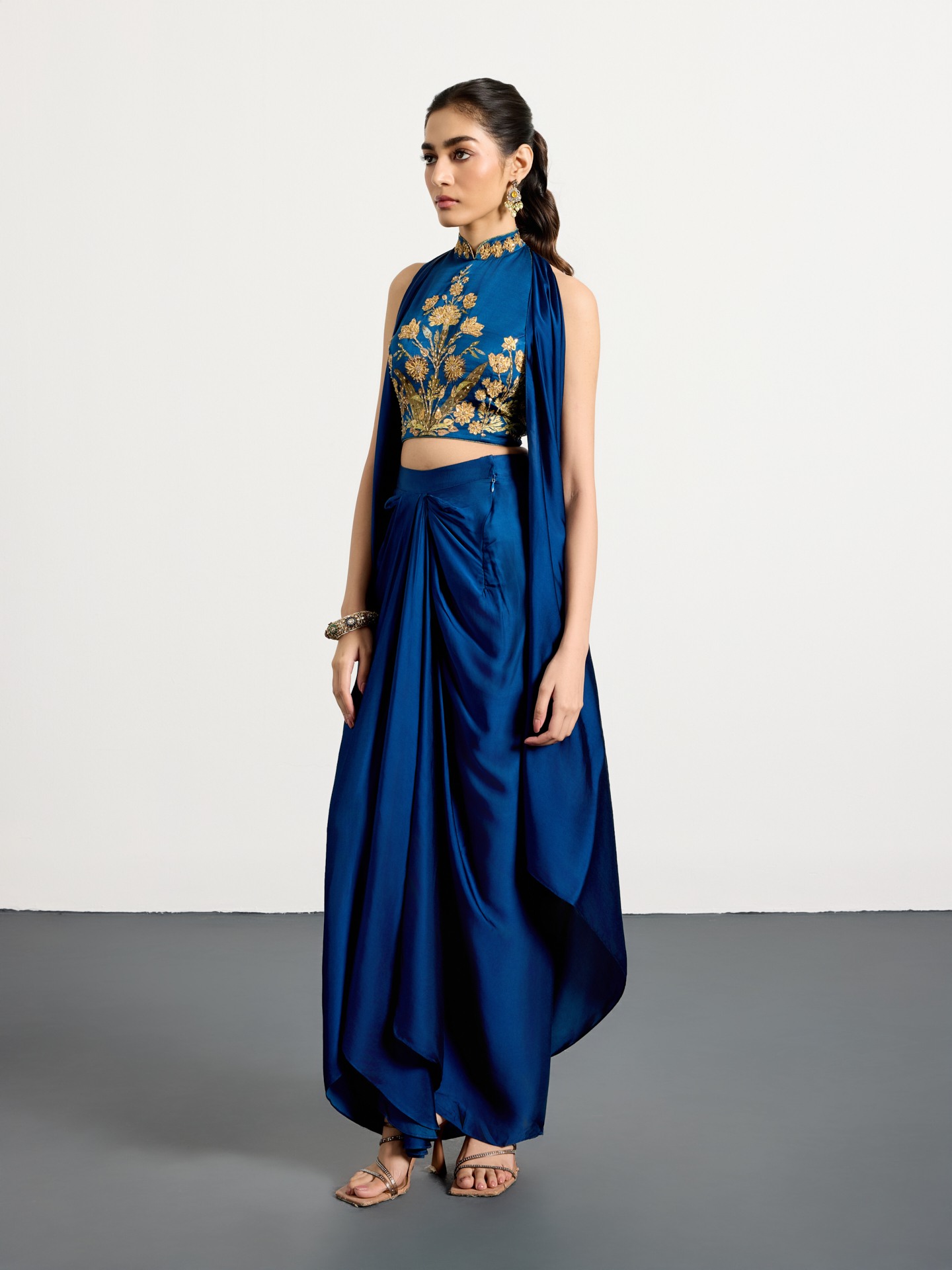 Royal Blue Antique Floral Lehenga