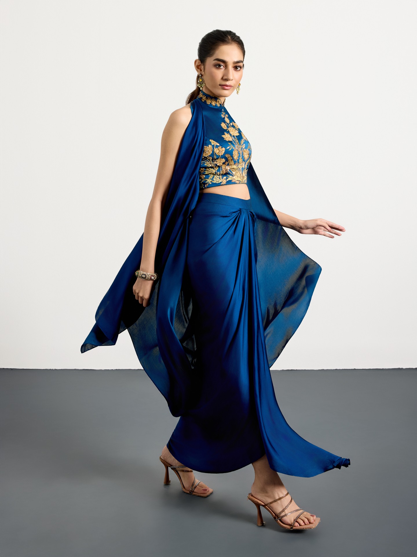 Royal Blue Antique Floral Lehenga