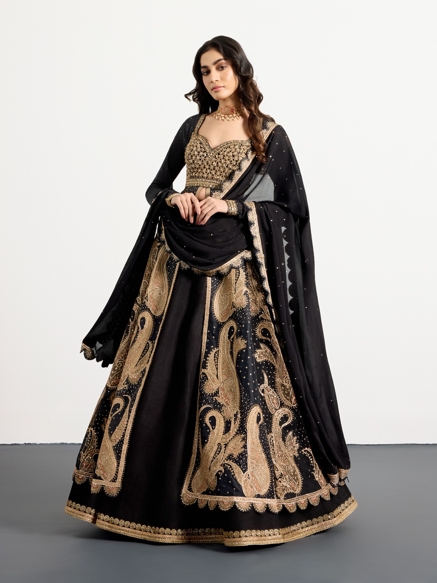 Black Beige Dancing Paisley Suit