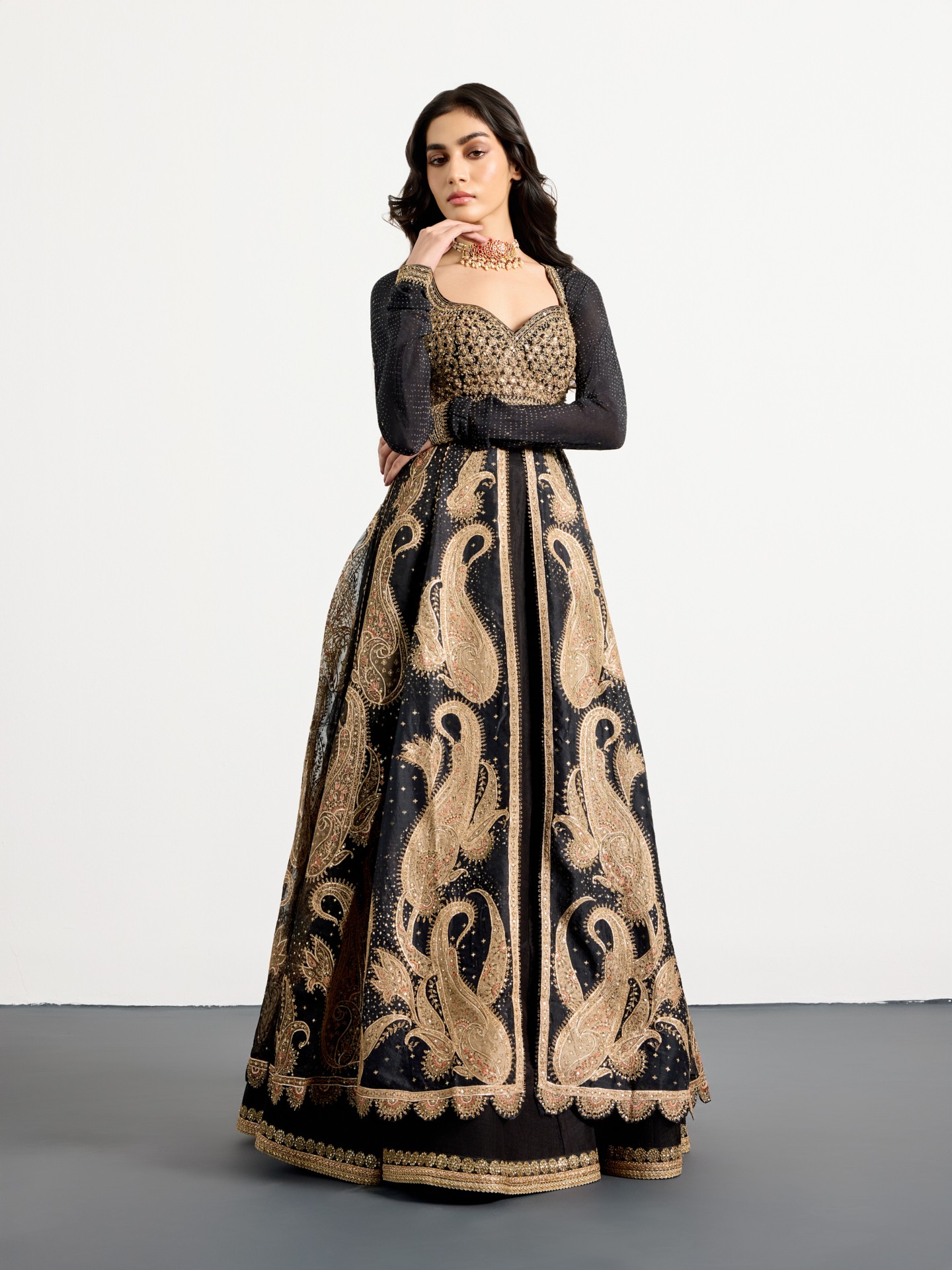 Black Beige Dancing Paisley Suit