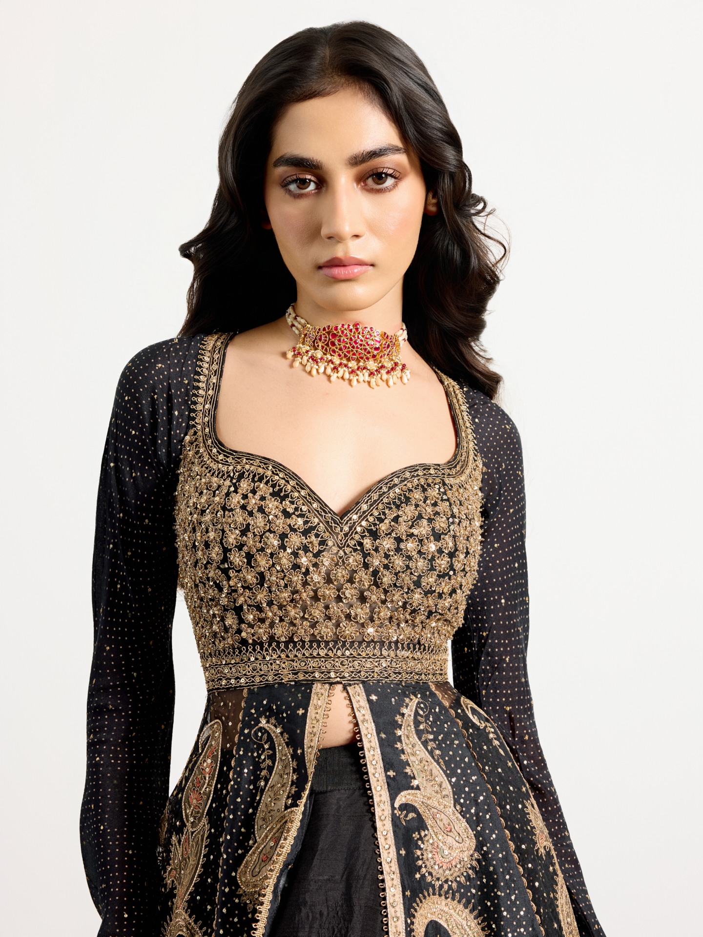 Black Beige Dancing Paisley Suit