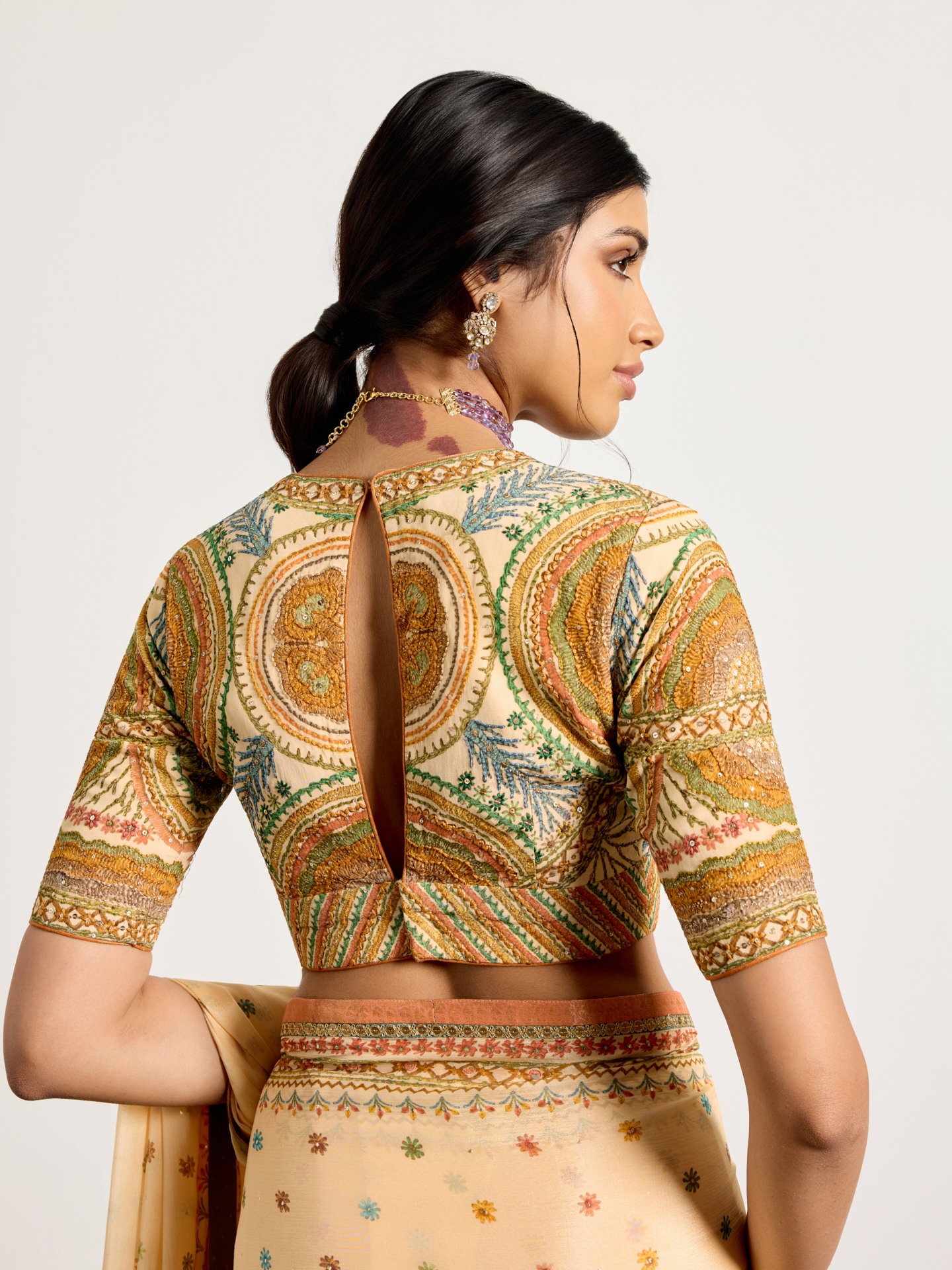 Beige Multi Gaj Saree