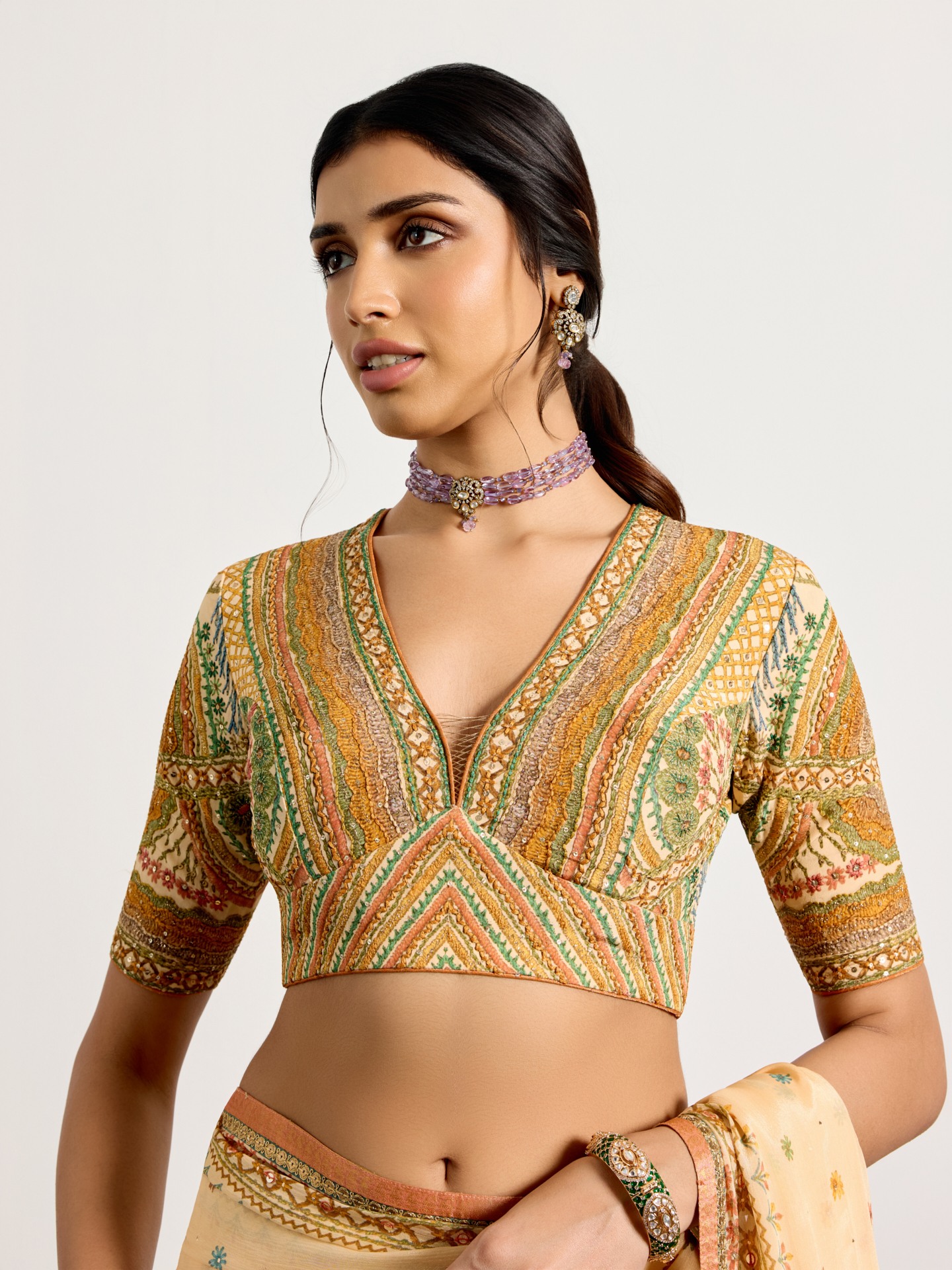 Beige Multi Gaj Saree