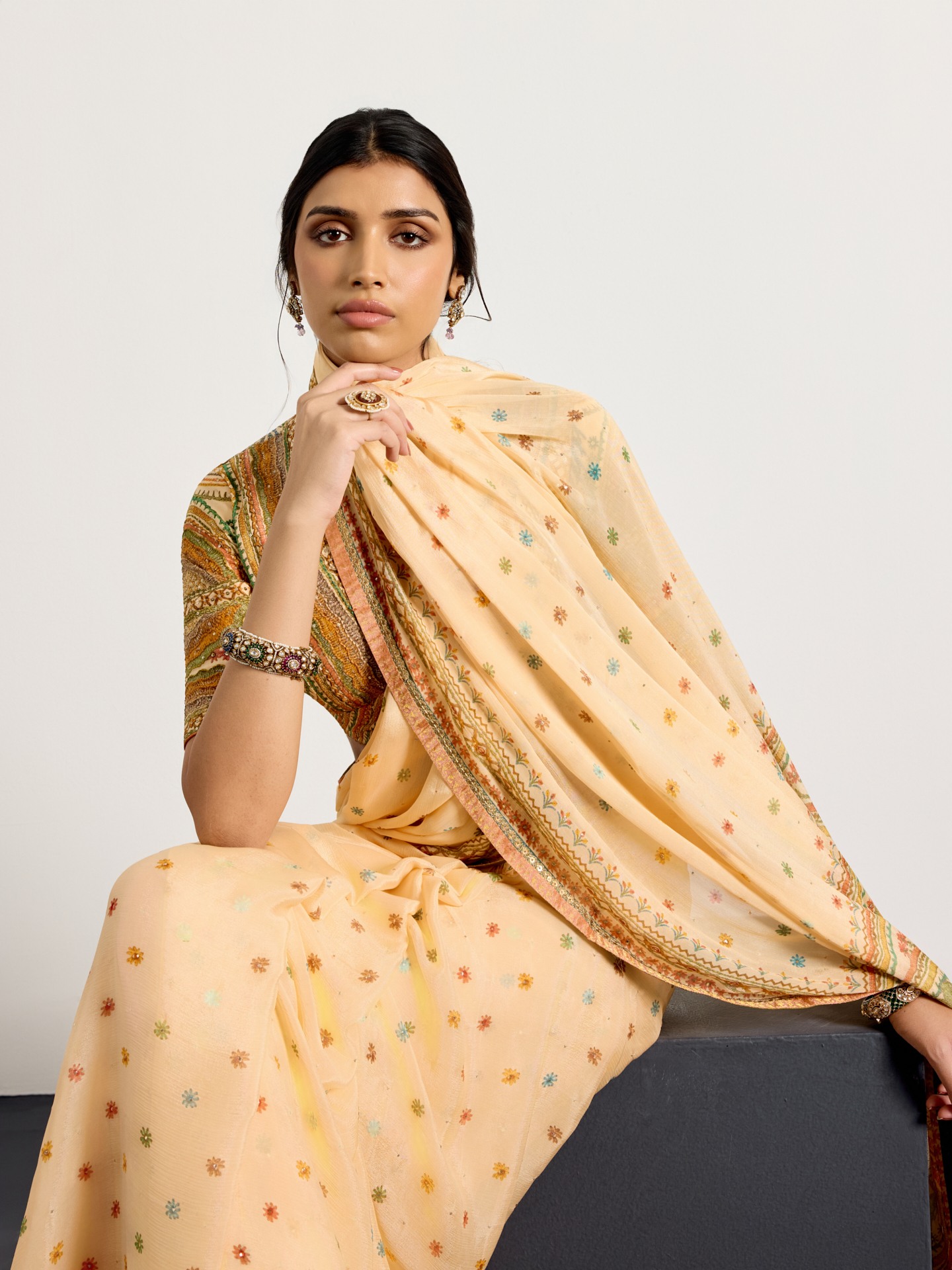Beige Multi Gaj Saree