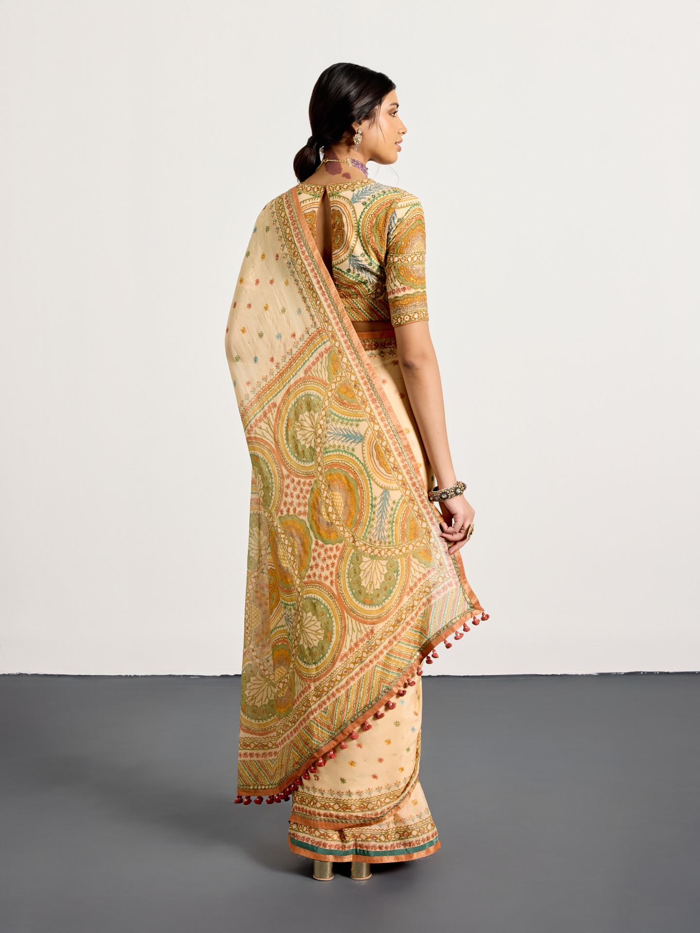 Beige Multi Gaj Saree