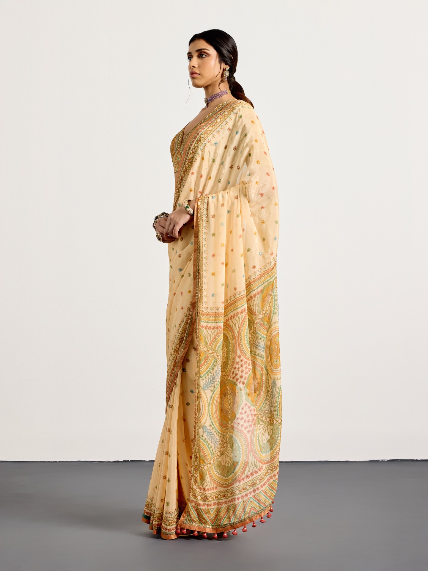 Beige Multi Gaj Saree