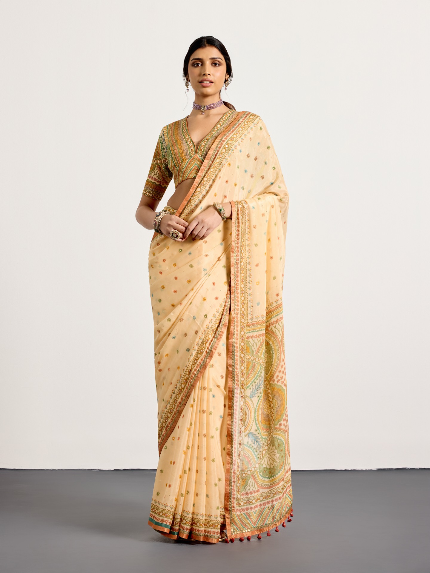 Beige Multi Gaj Saree