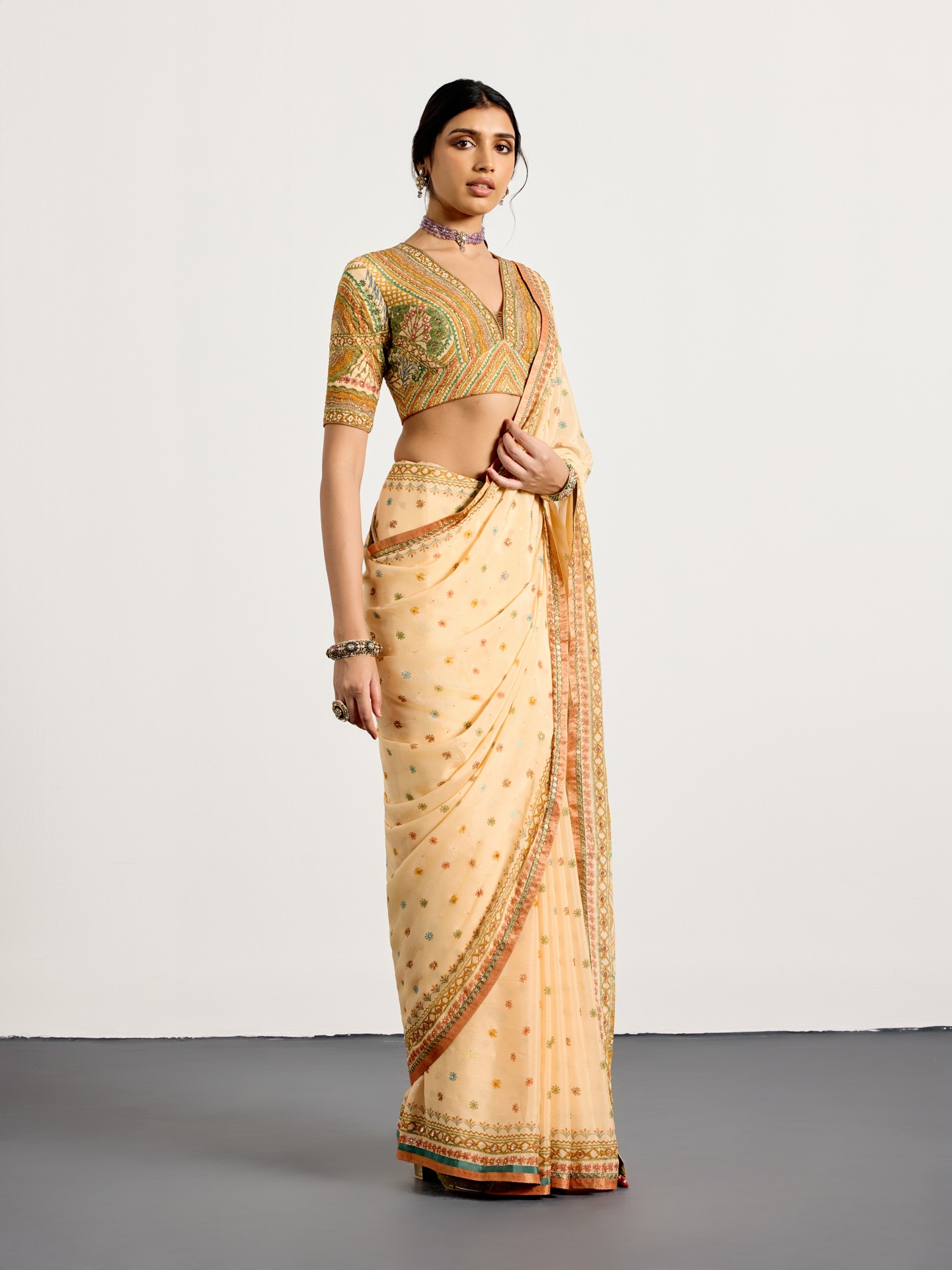 Beige Multi Gaj Saree