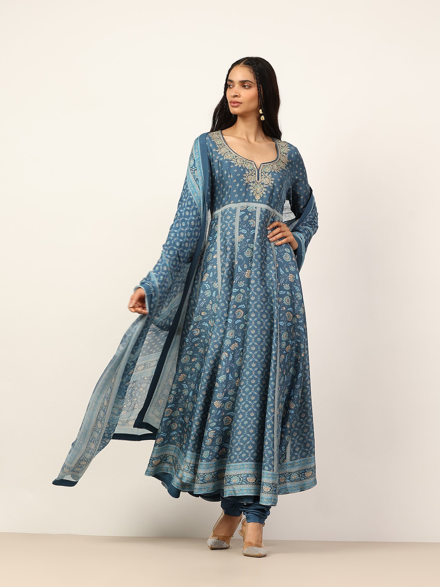 Teal Blue Floral Garden K Suit Set