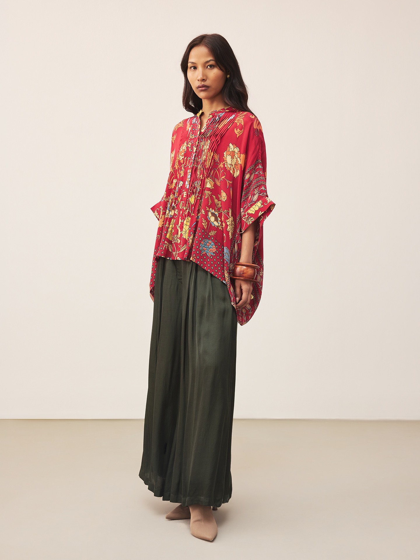 Red & Beige Calico K Kurti