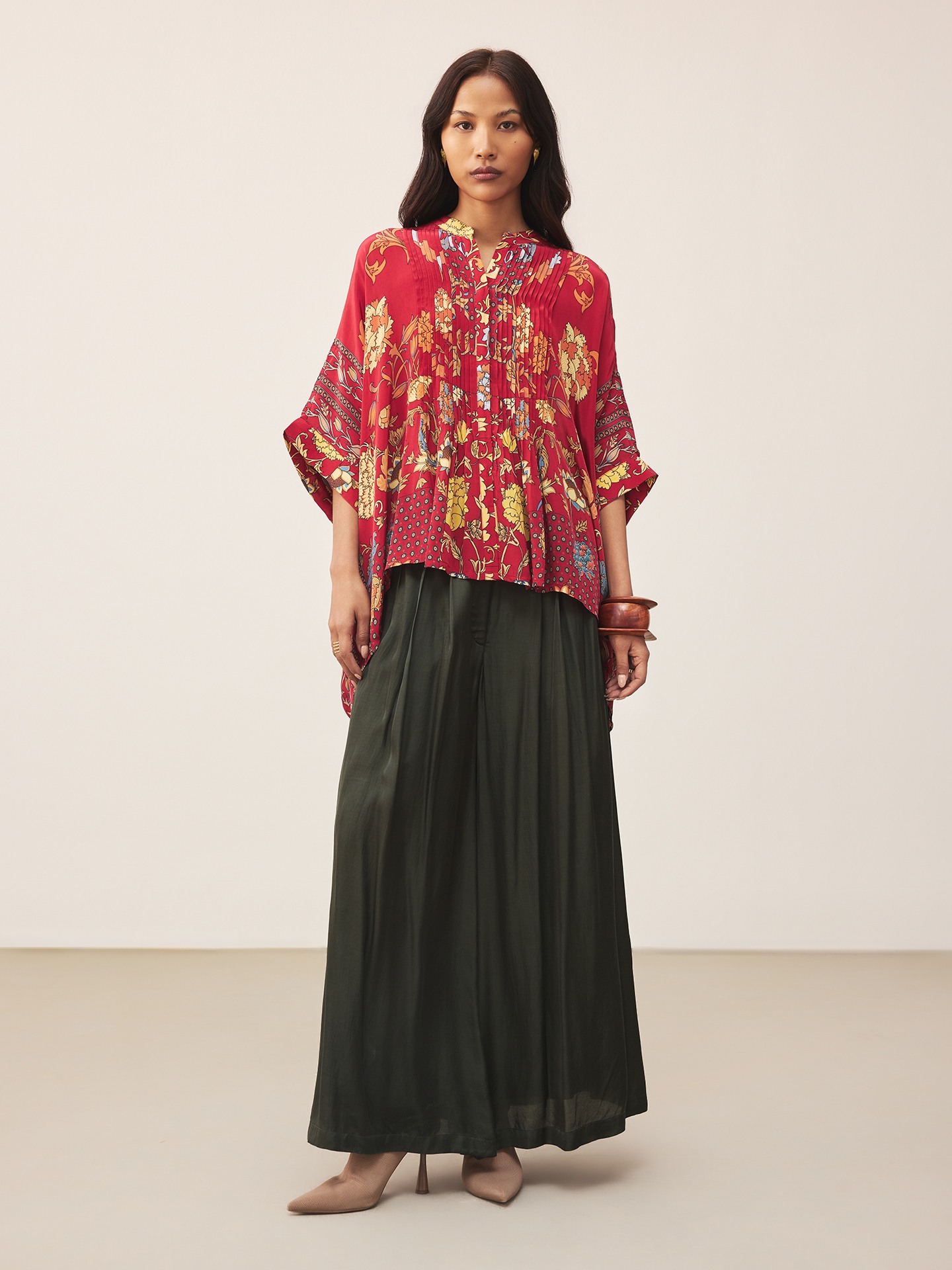 Red & Beige Calico K Kurti