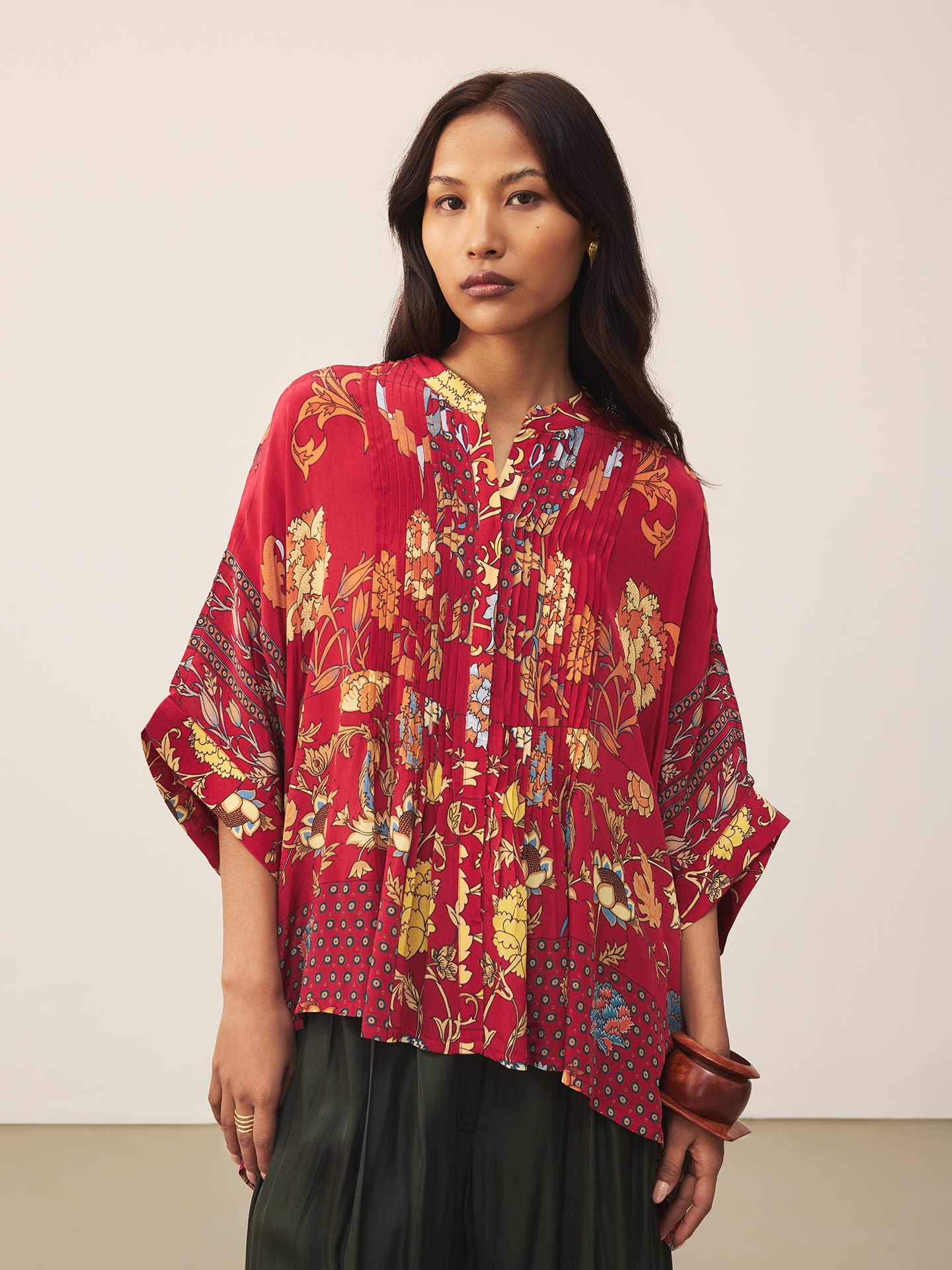 Red & Beige Calico K Kurti