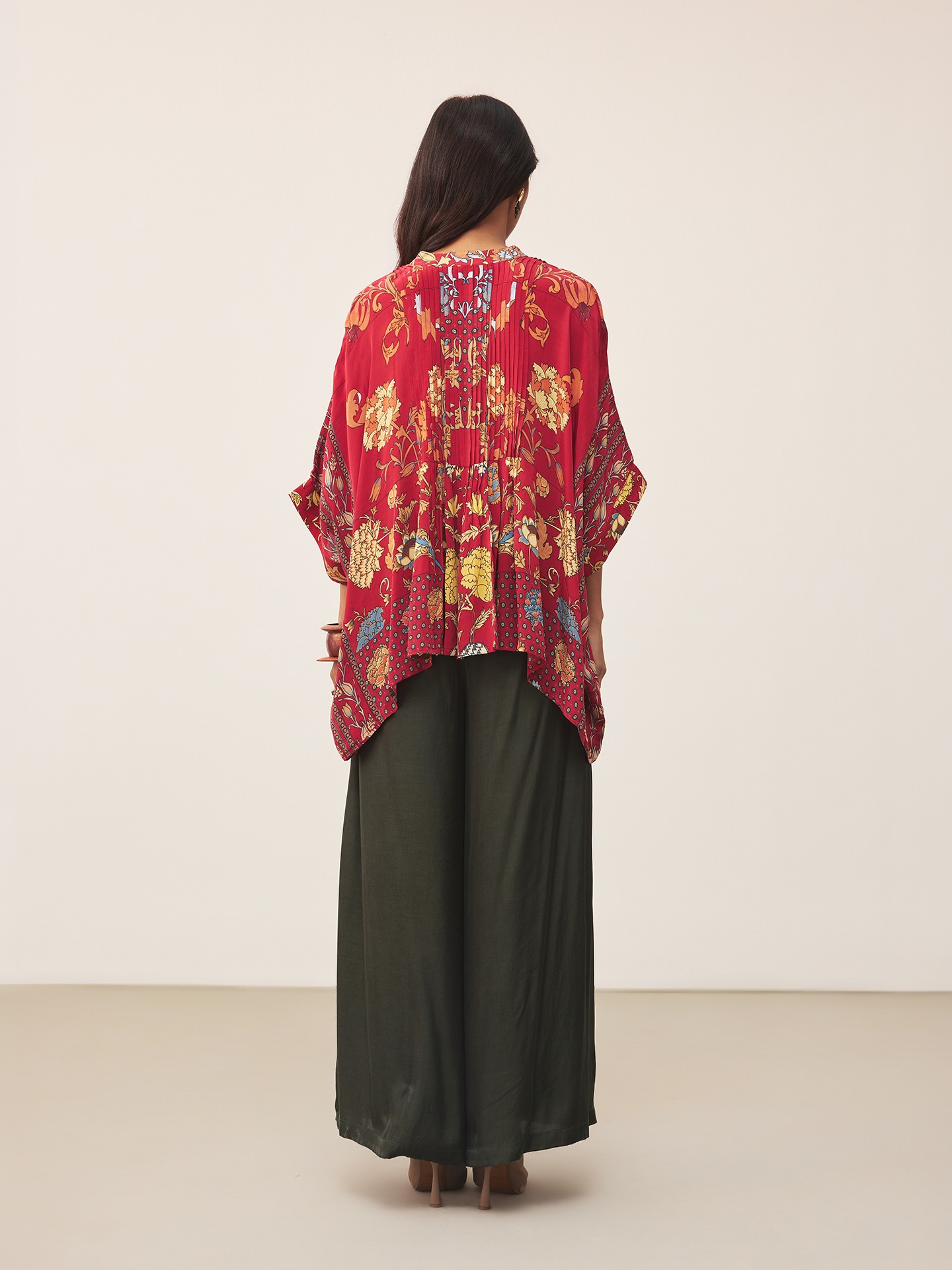 Red & Beige Calico K Kurti