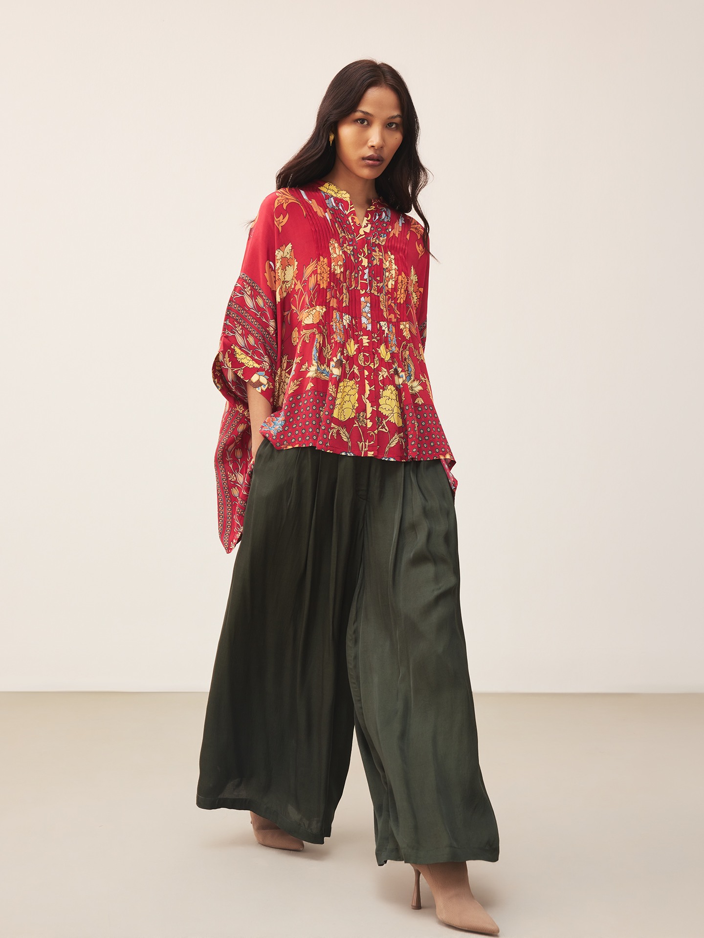 Red & Beige Calico K Kurti