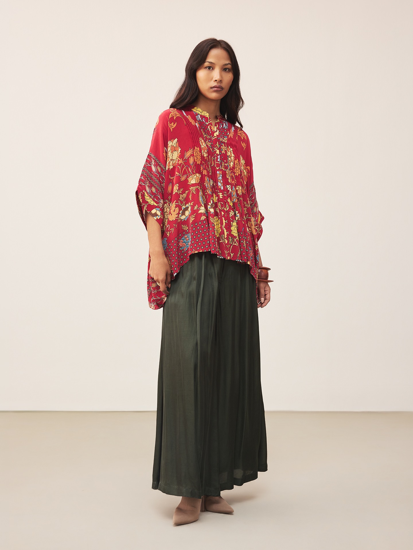 Red & Beige Calico K Kurti