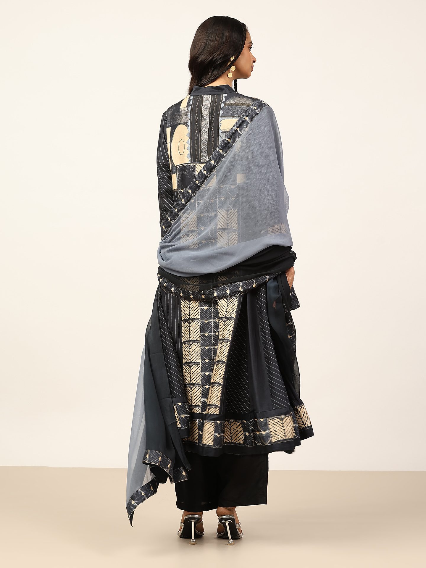 Black & Beige Mashrudhari K Suit Set