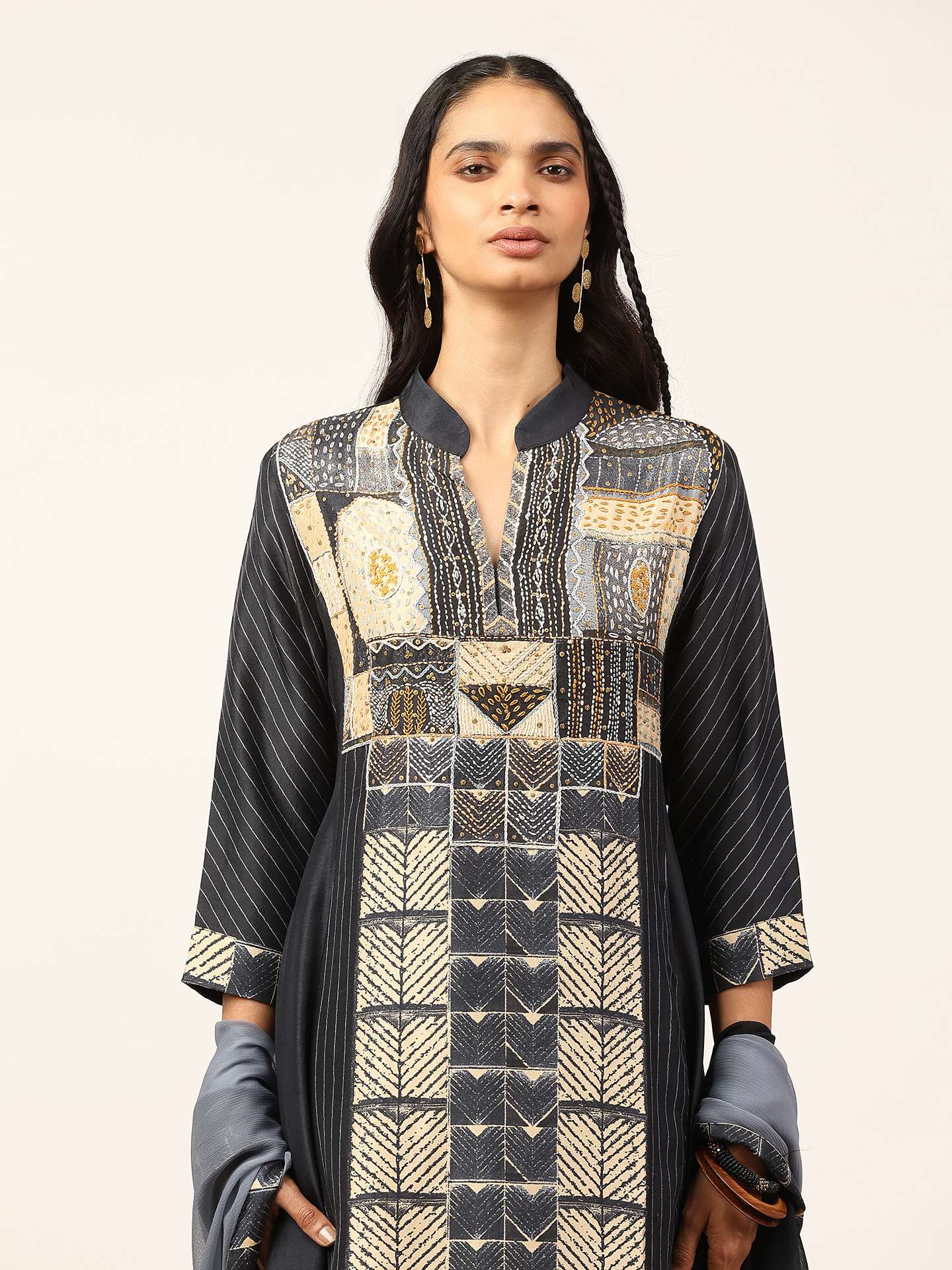 Black & Beige Mashrudhari K Suit Set