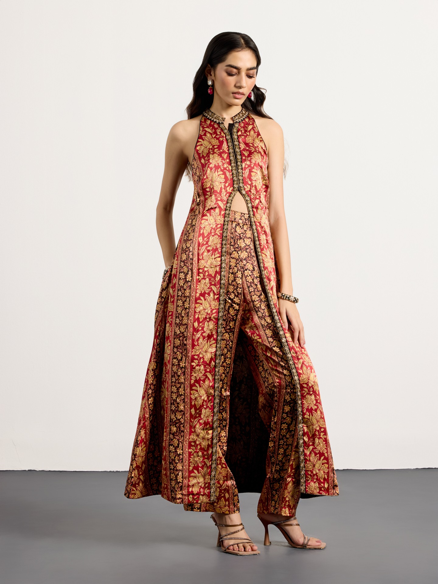 Burgundy Beige Chameli Suit