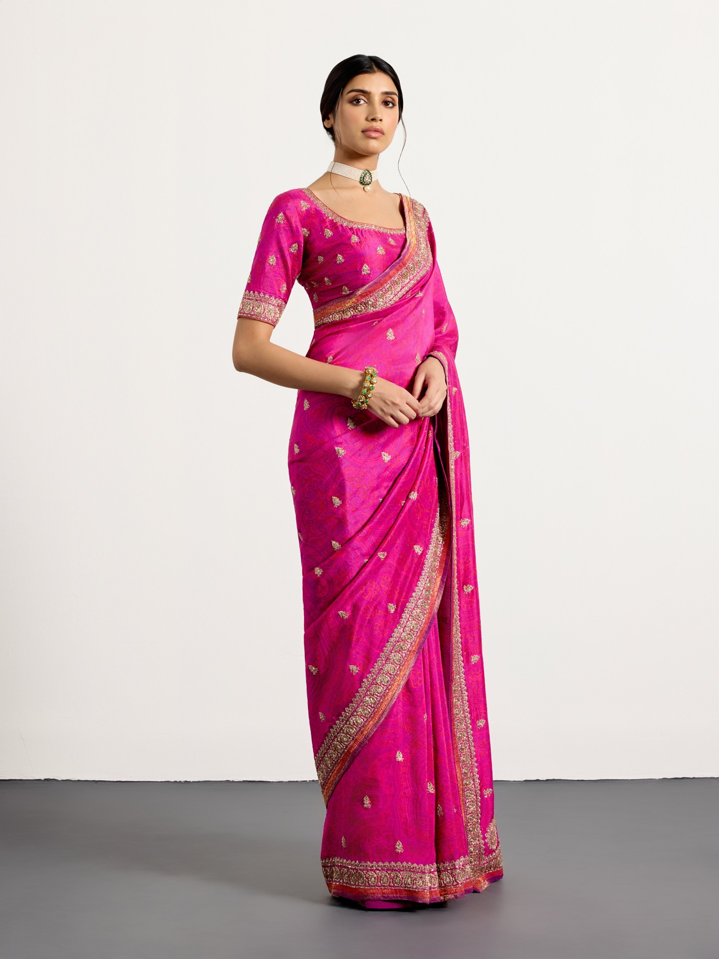 Fuchsia Purple Brocade Jamawar Saree
