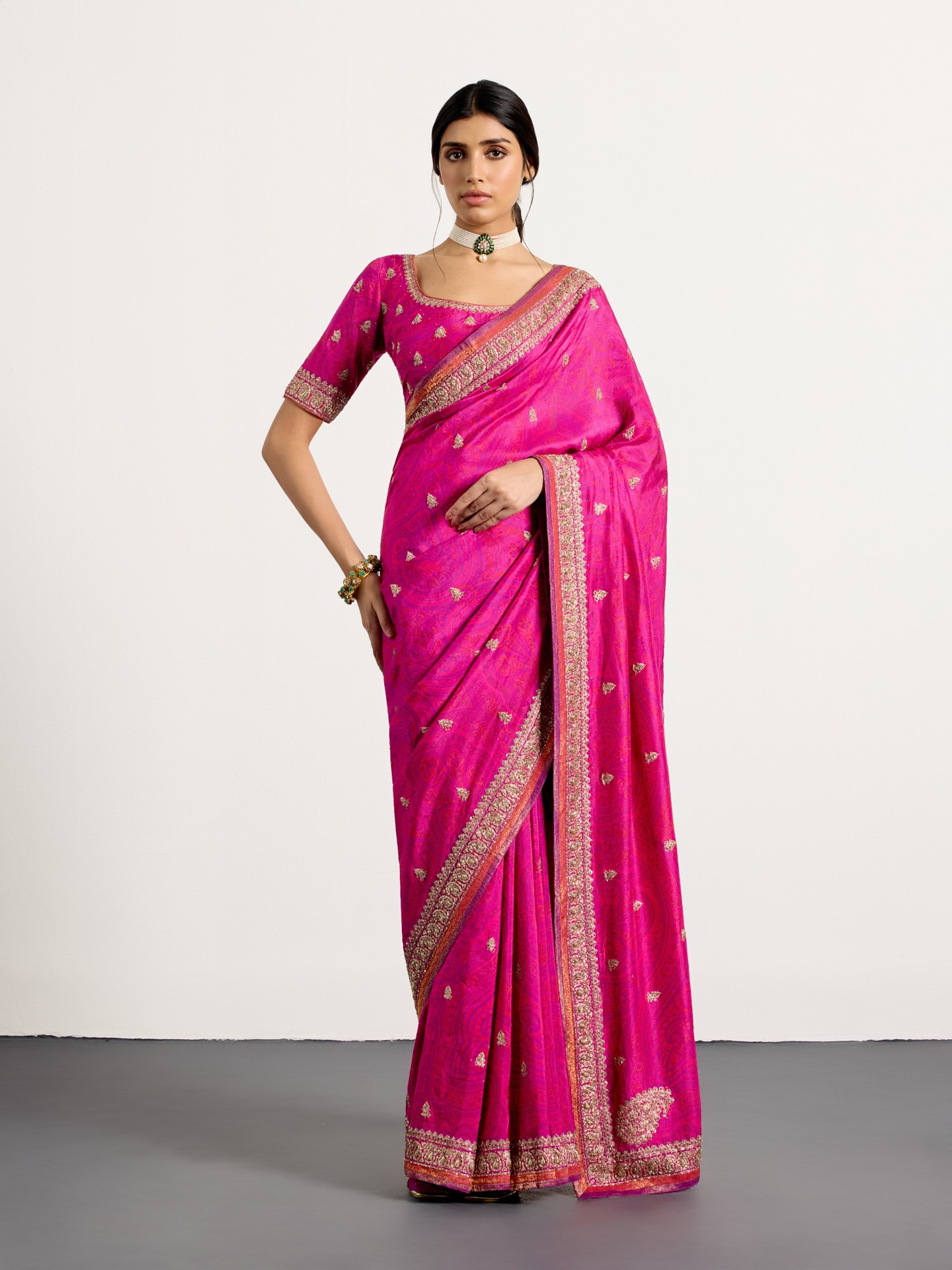 Fuchsia Purple Brocade Jamawar Saree - RI RITU KUMAR