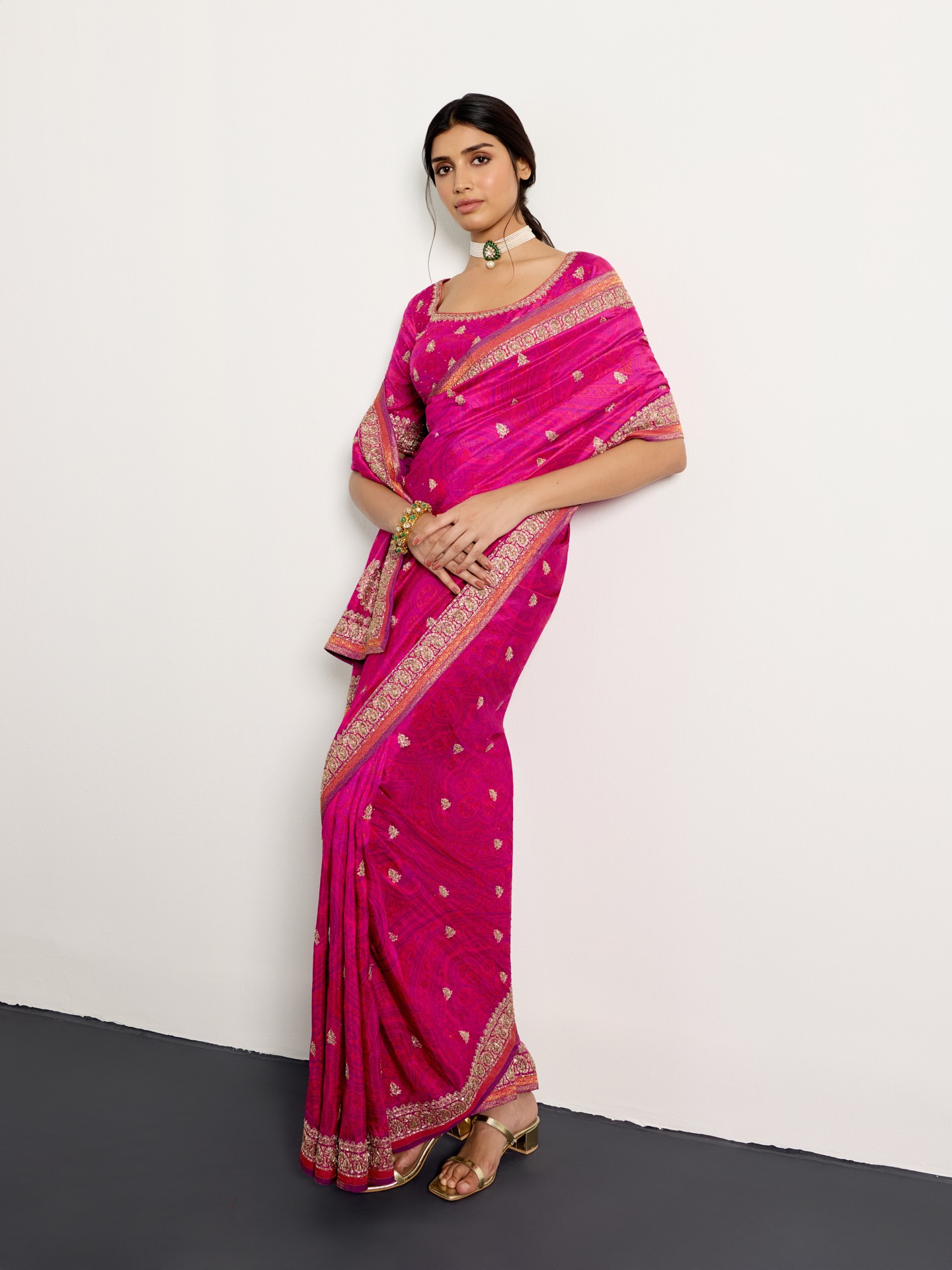 Fuchsia Purple Brocade Jamawar Saree