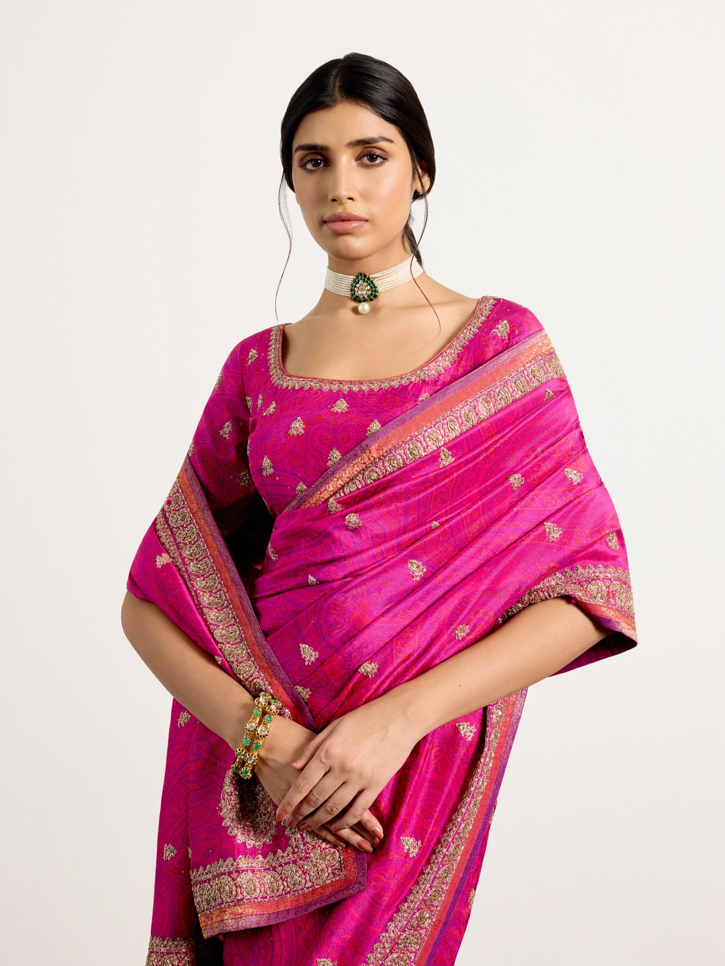 Fuchsia Purple Brocade Jamawar Saree