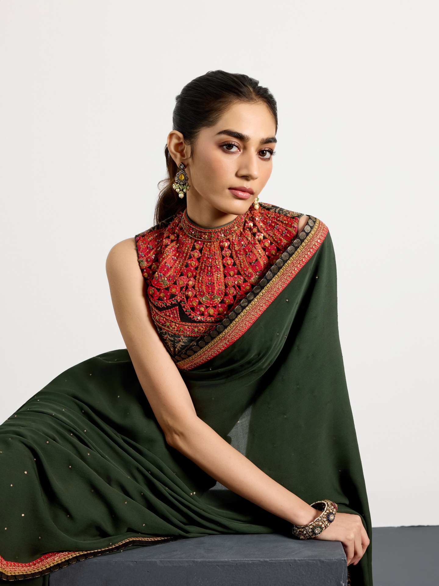 Khaki Multi Kulah Saree