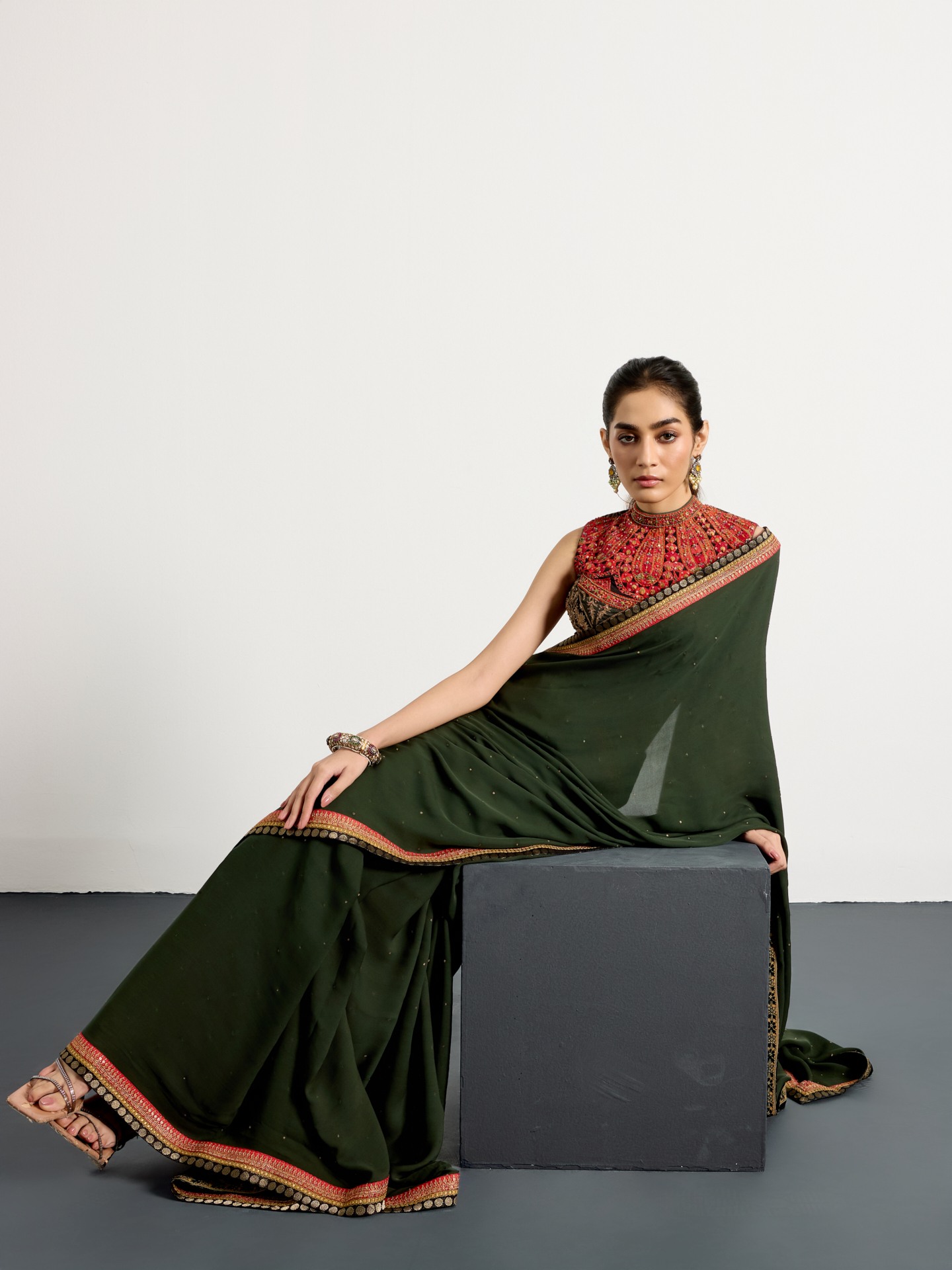 Khaki Multi Kulah Saree
