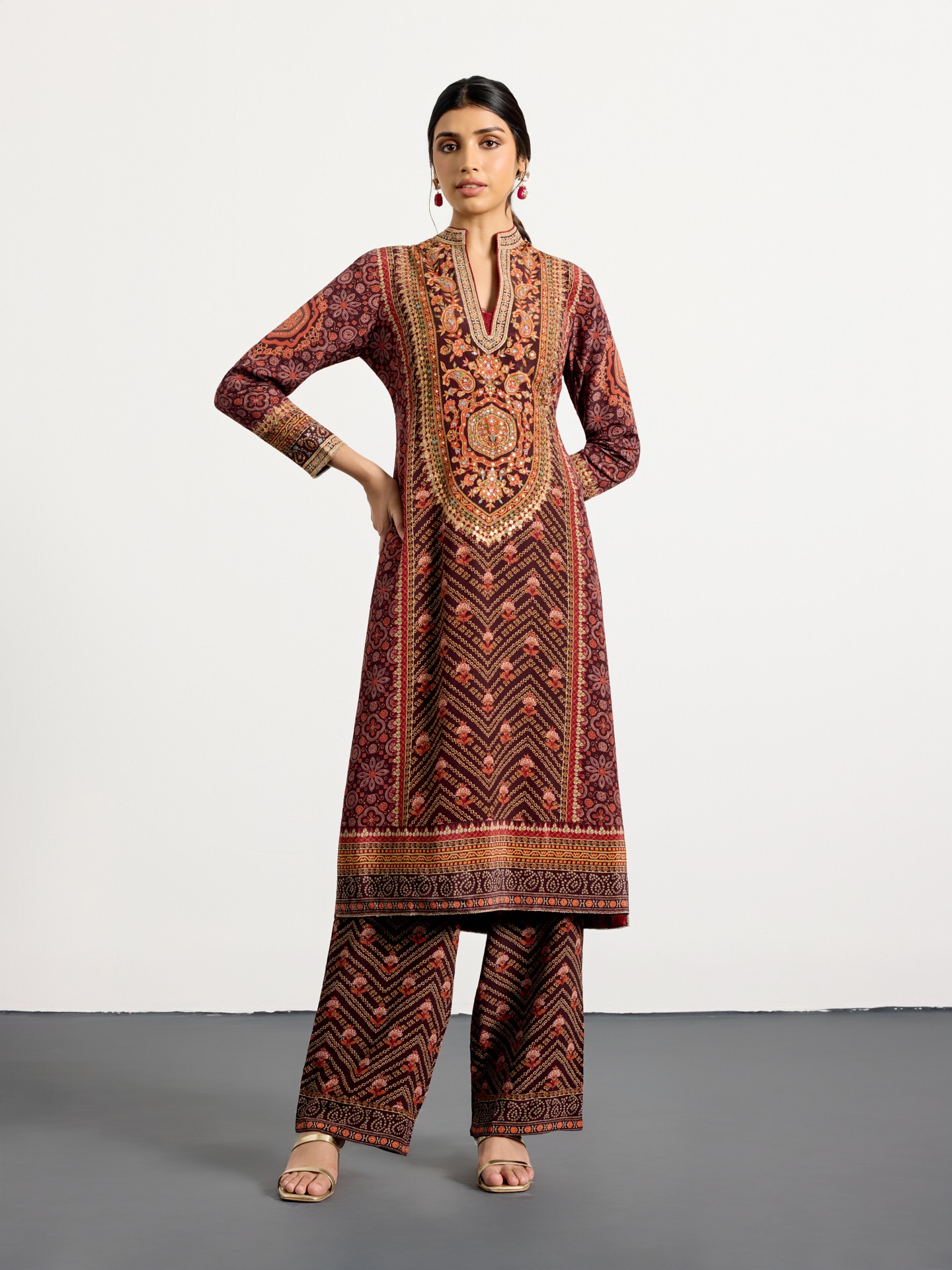 Brown  Multi Bandhni Ajrak Suit