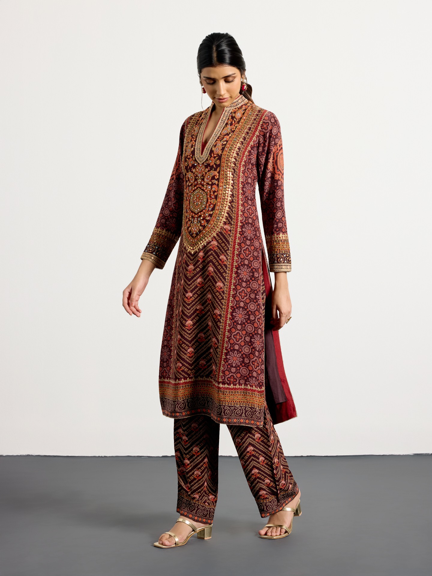Brown  Multi Bandhni Ajrak Suit