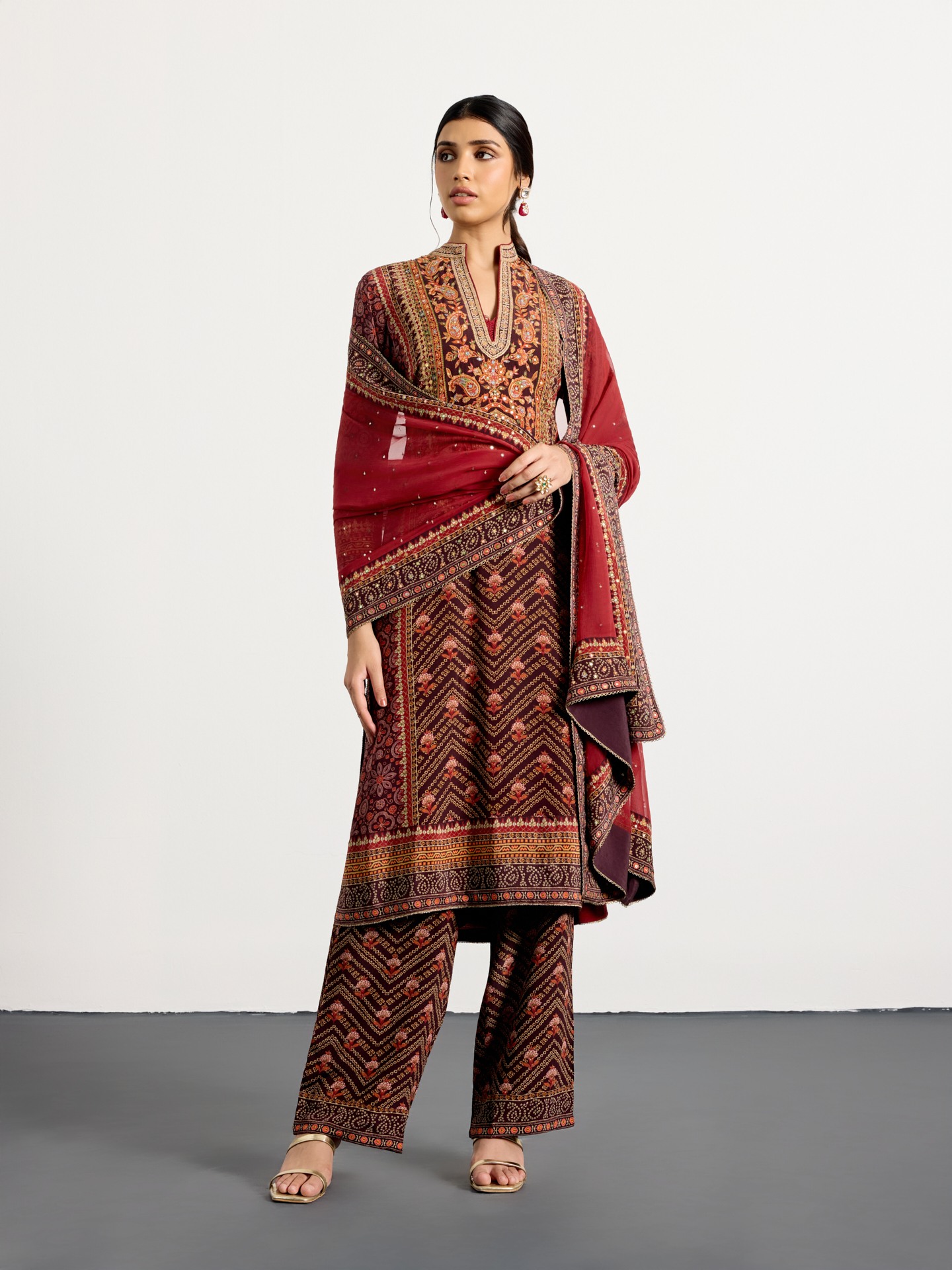 Brown  Multi Bandhni Ajrak Suit