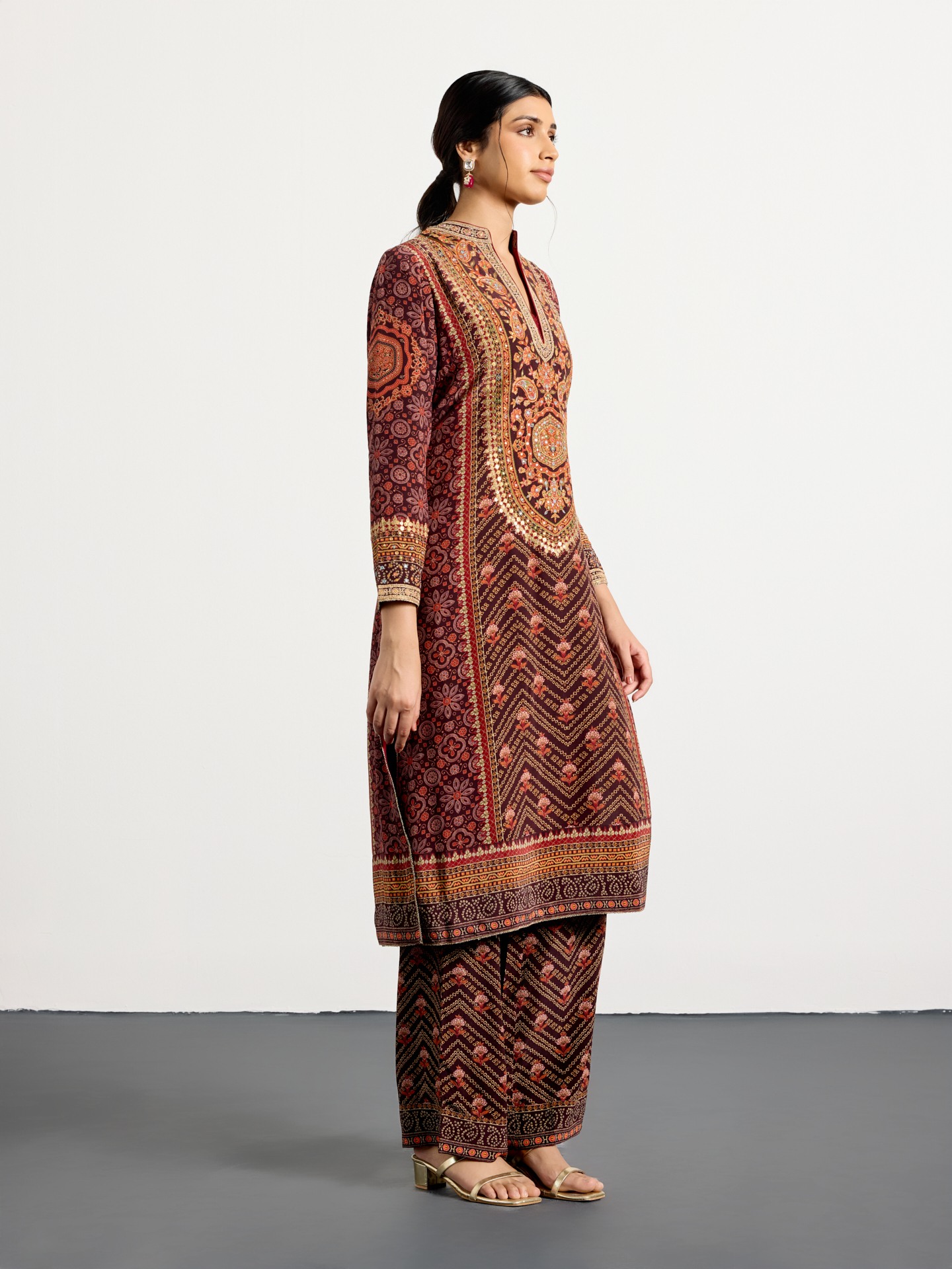 Brown  Multi Bandhni Ajrak Suit
