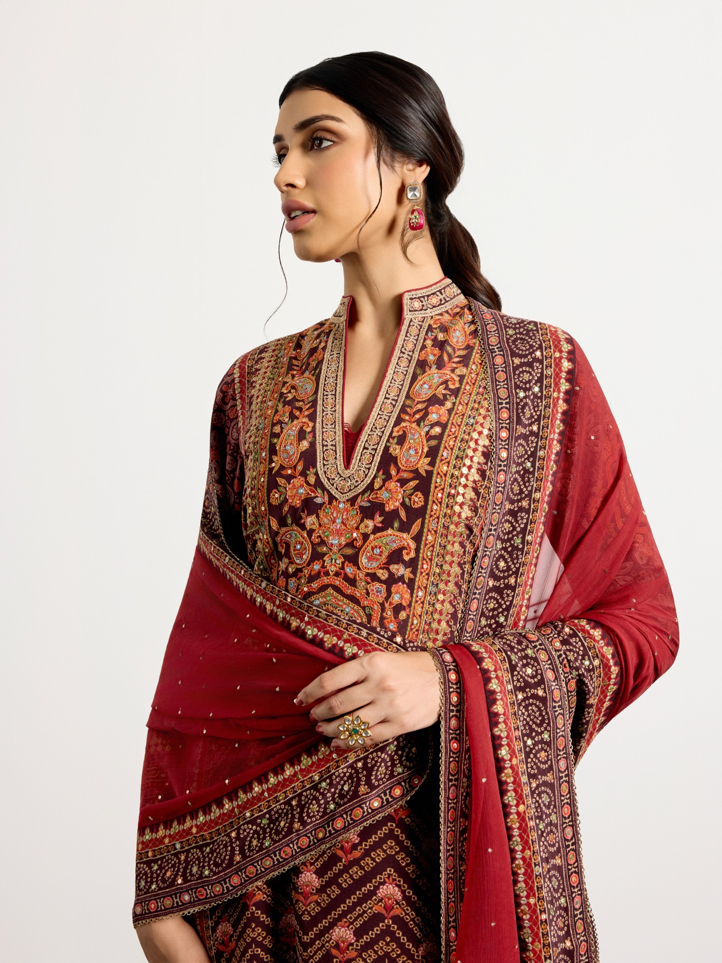 Brown  Multi Bandhni Ajrak Suit