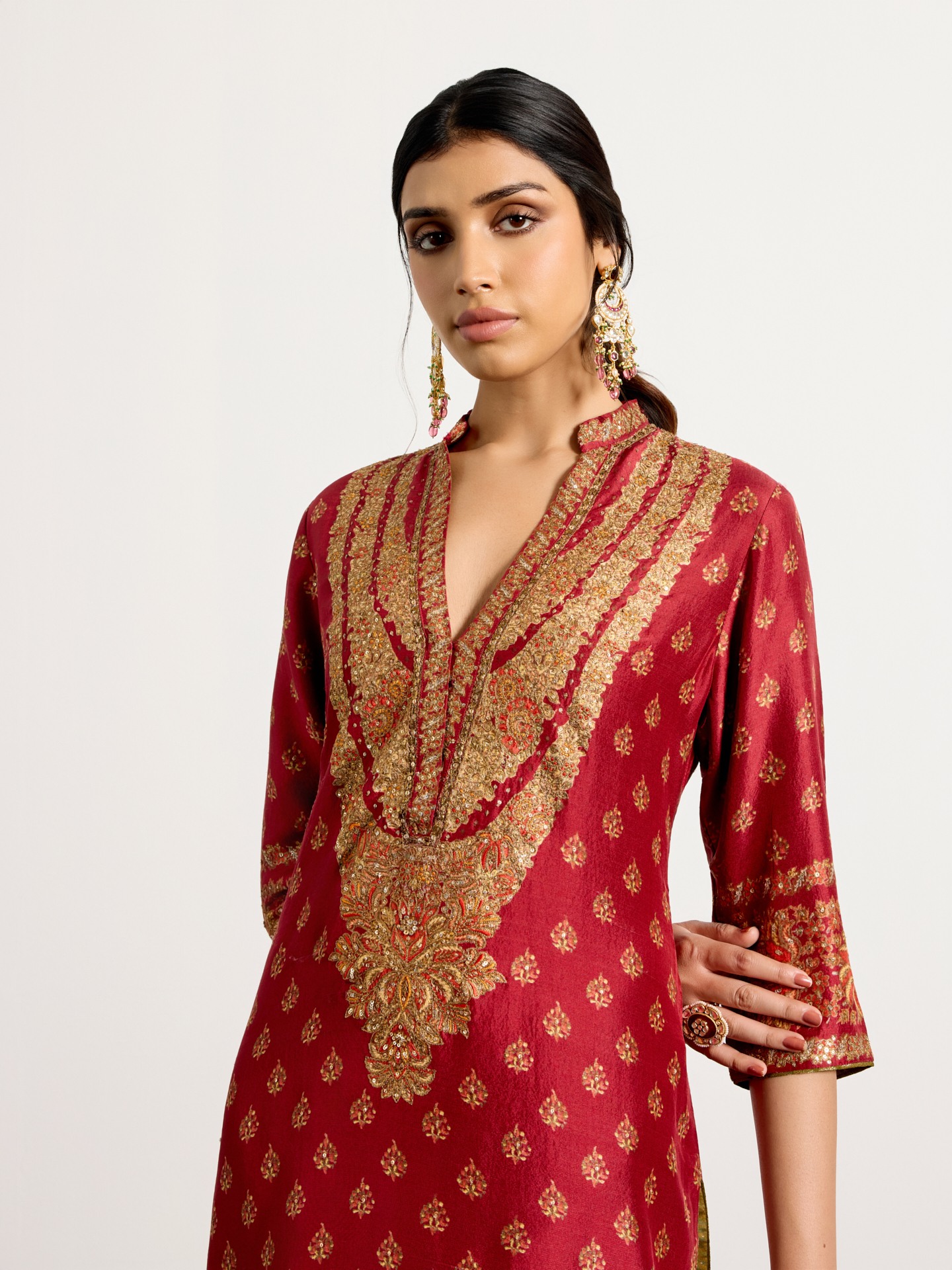 Red Beige Nazia Suit