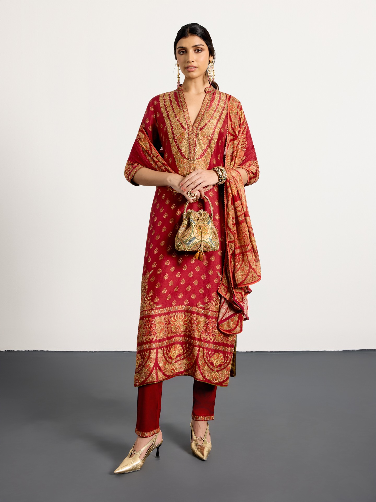 Red Beige Nazia Suit